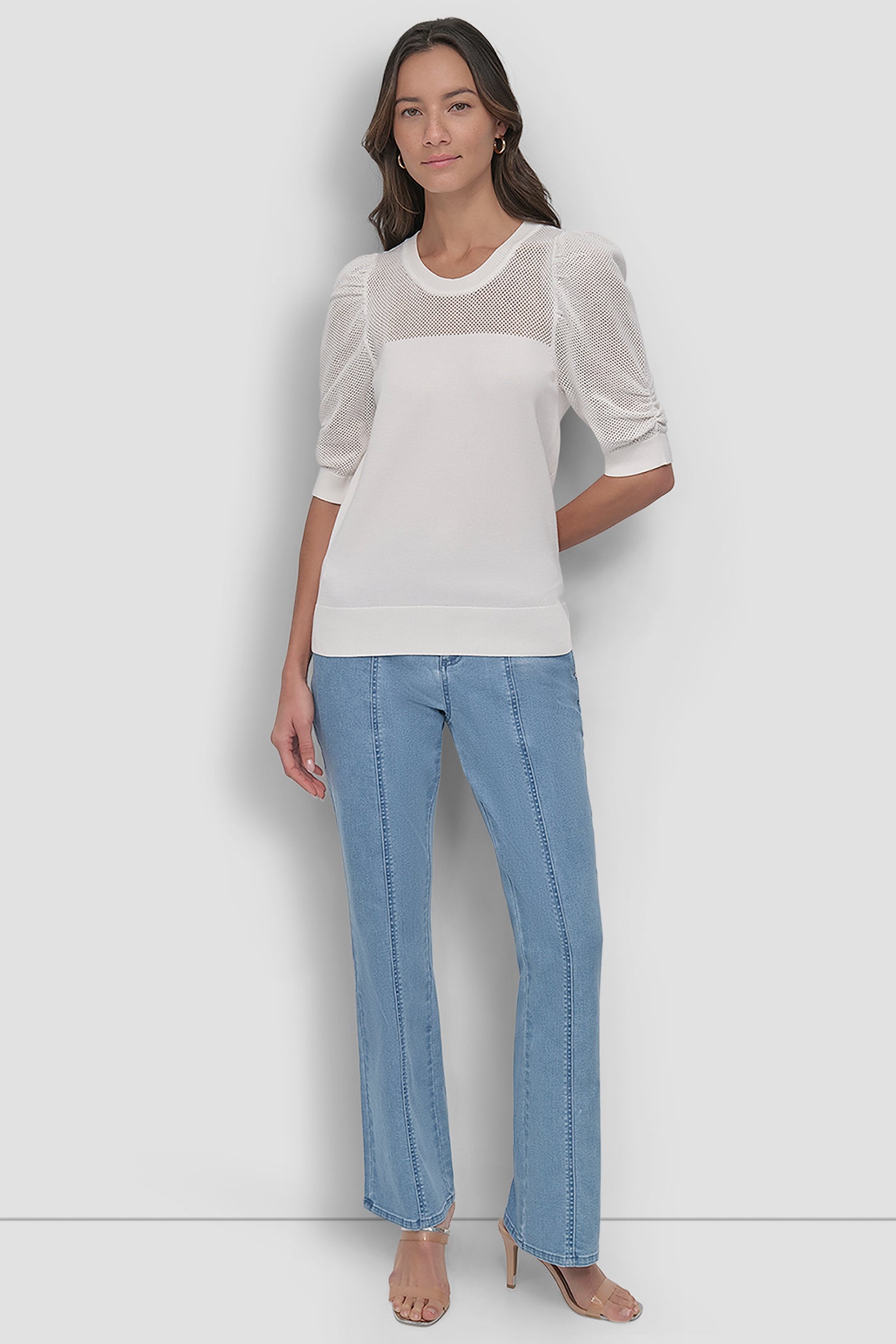 SHORT SLEEVE CREWNECK TWIST SLEEVE SWEATER VIEW 6