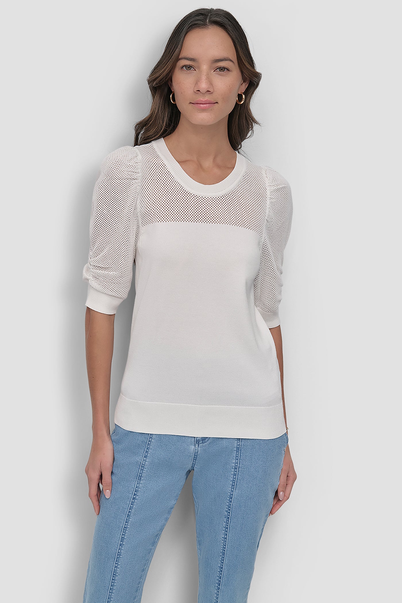 SHORT SLEEVE CREWNECK TWIST SLEEVE SWEATER VIEW 1