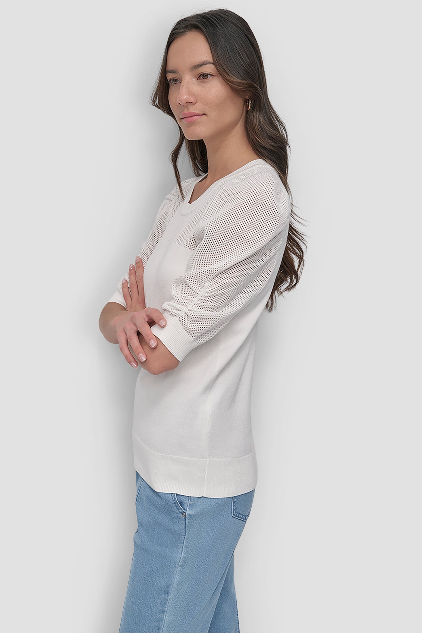 SHORT SLEEVE CREWNECK TWIST SLEEVE SWEATER VIEW 3