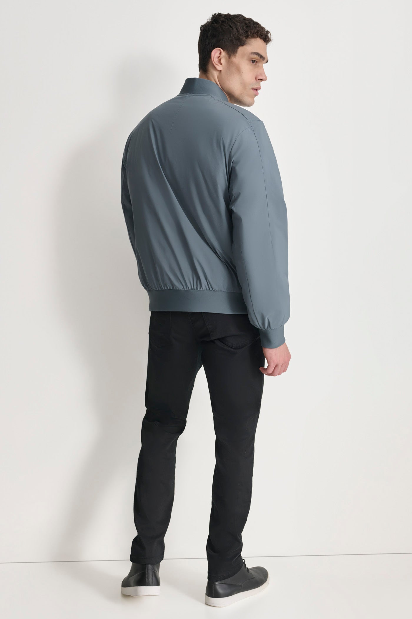 Blue STRETCH POLY JACKET, BACK VIEW | Mens Coats and Jackets