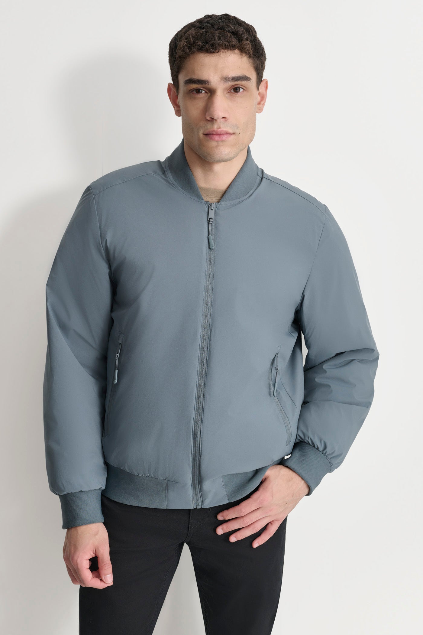 Blue STRETCH POLY JACKET, FRONT VIEW | Mens Coats and Jackets