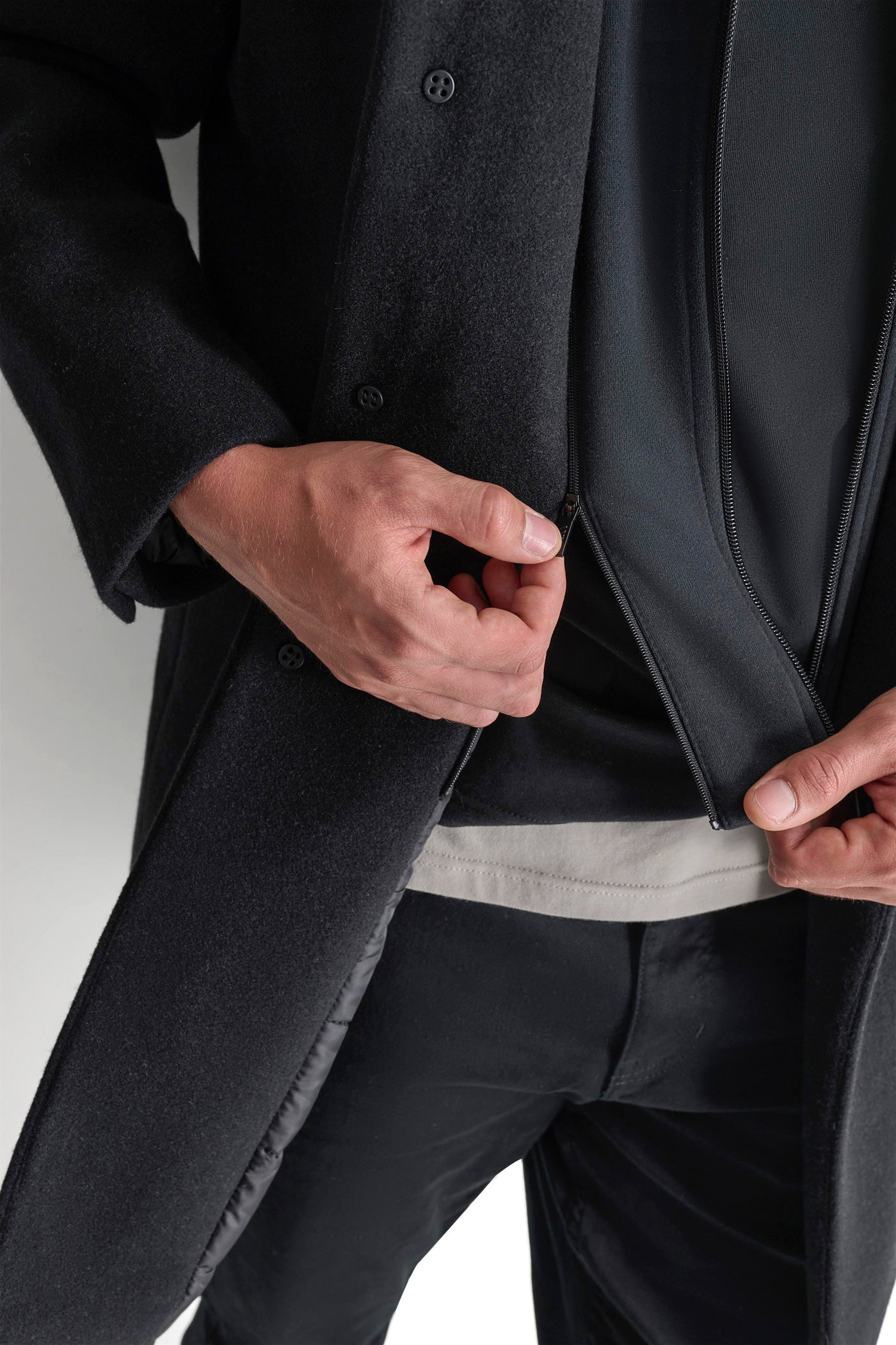 FAUX WOOL COAT WITH HOODED BIB VIEW 4 | Mens Coats and Jackets