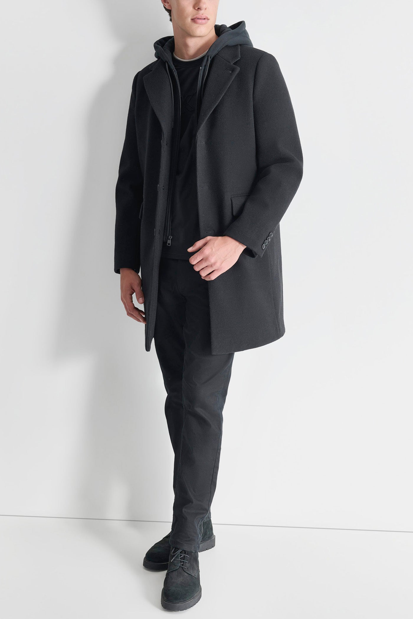 FAUX WOOL COAT WITH HOODED BIB VIEW 6 | Mens Coats and Jackets