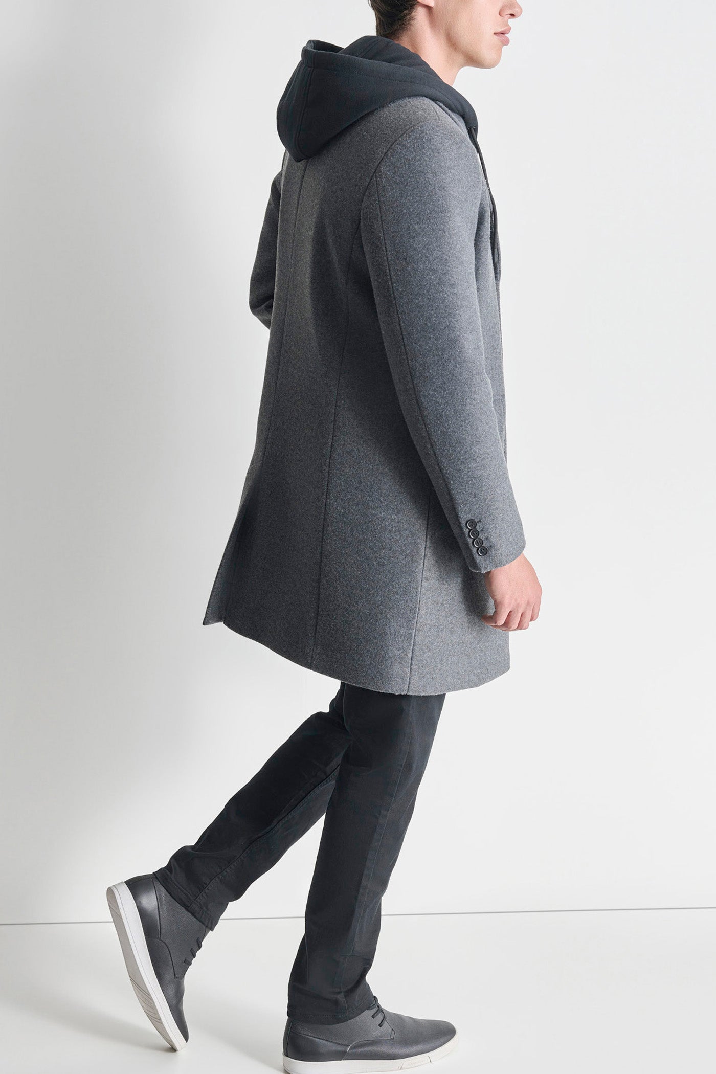 FAUX WOOL COAT WITH HOODED BIB VIEW 9 | Mens Coats and Jackets