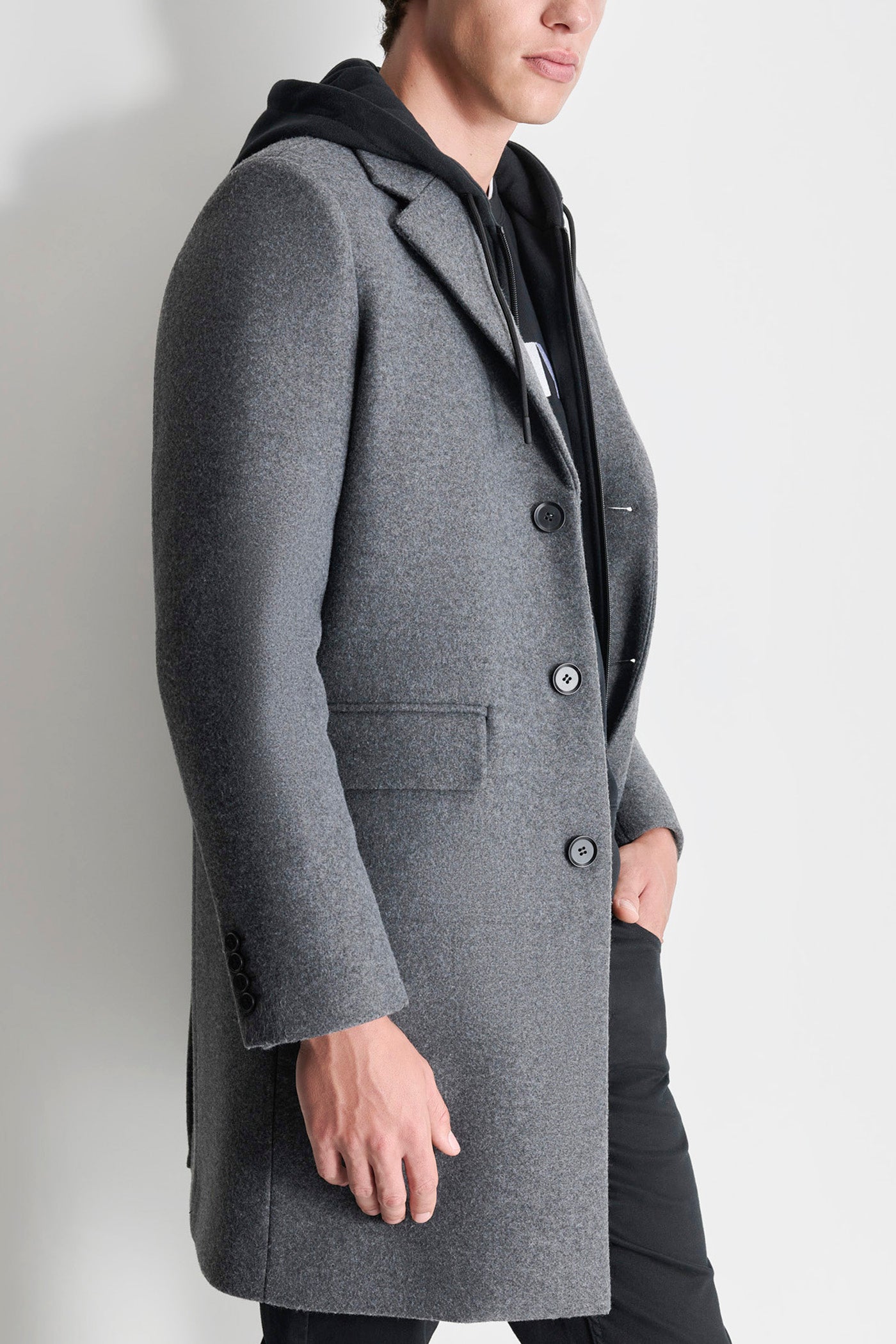 FAUX WOOL COAT WITH HOODED BIB VIEW 5 | Mens Coats and Jackets