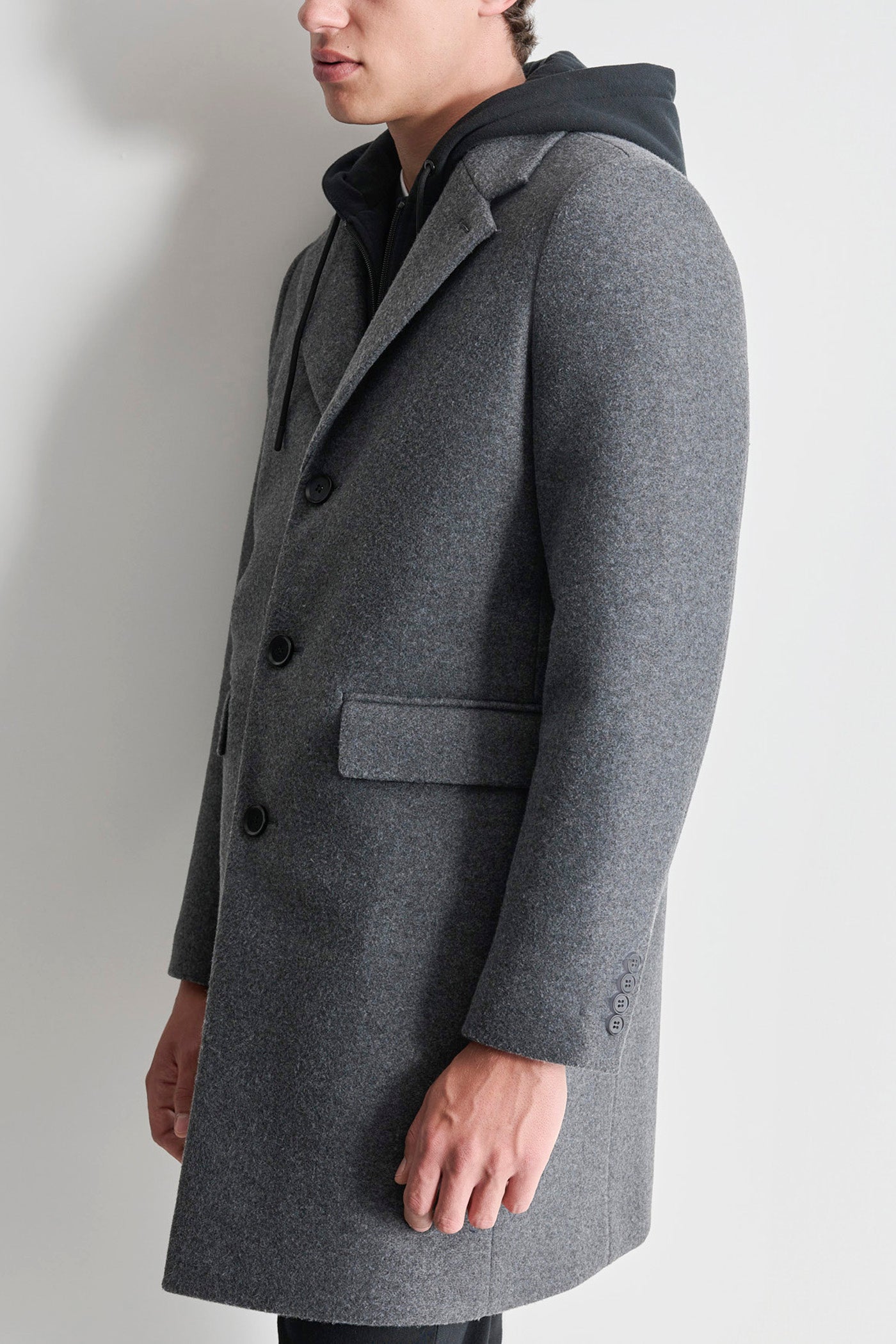 FAUX WOOL COAT WITH HOODED BIB VIEW 4 | Mens Coats and Jackets