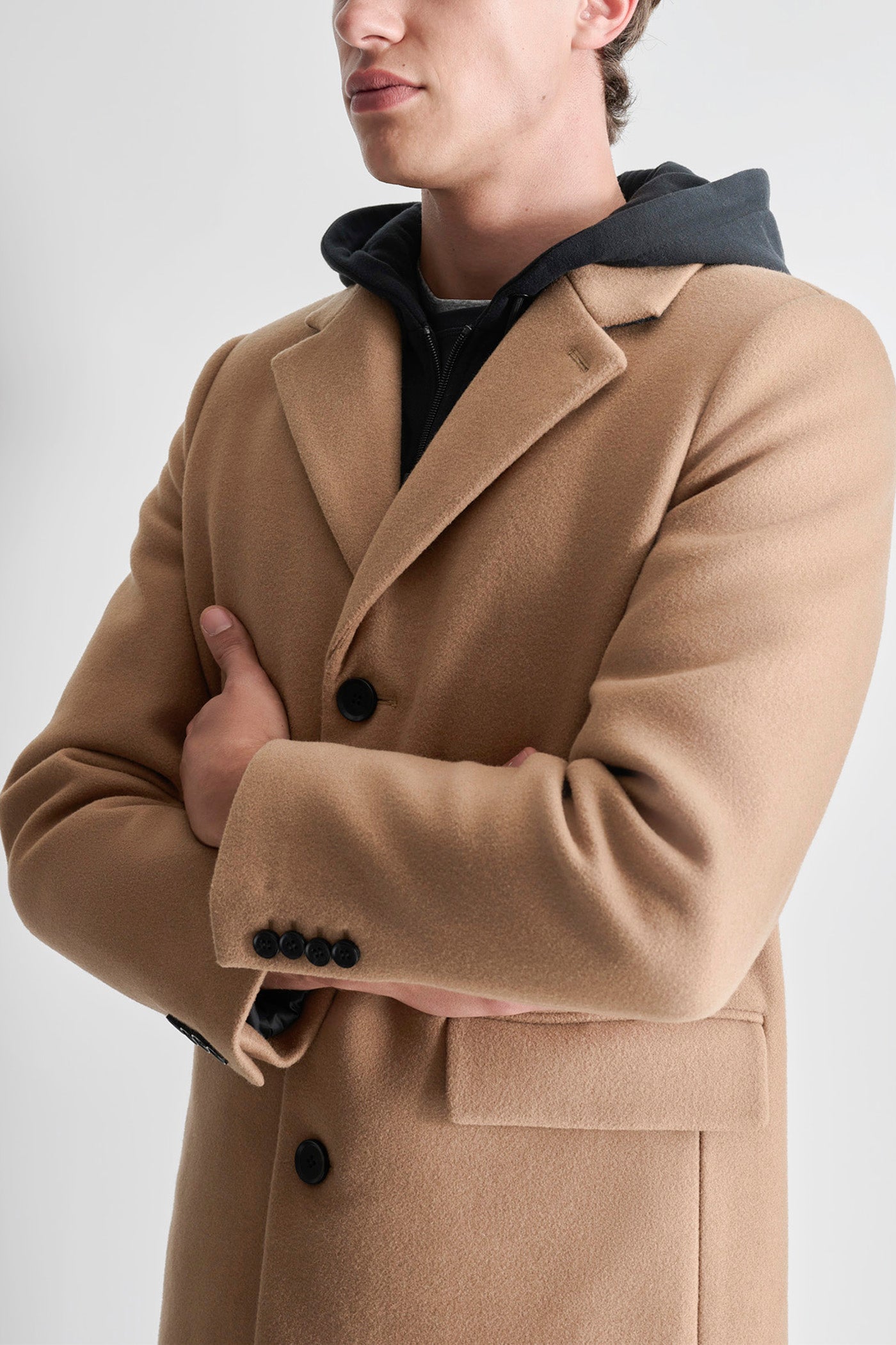 FAUX WOOL COAT WITH HOODED BIB VIEW 5 | Mens Coats and Jackets