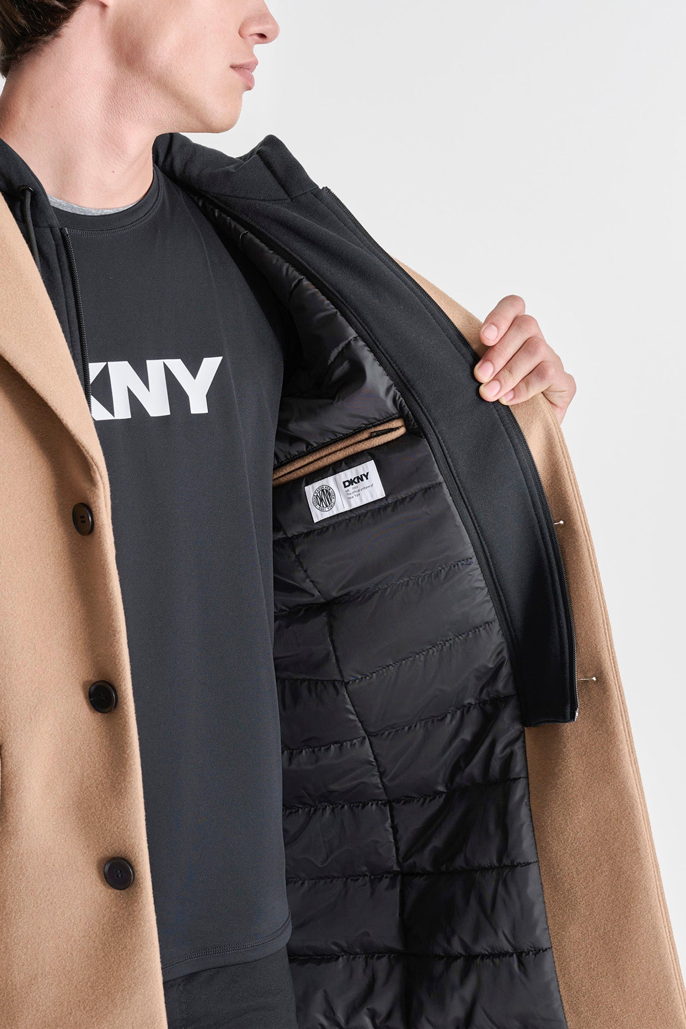 FAUX WOOL COAT WITH HOODED BIB VIEW 4 | Mens Coats and Jackets