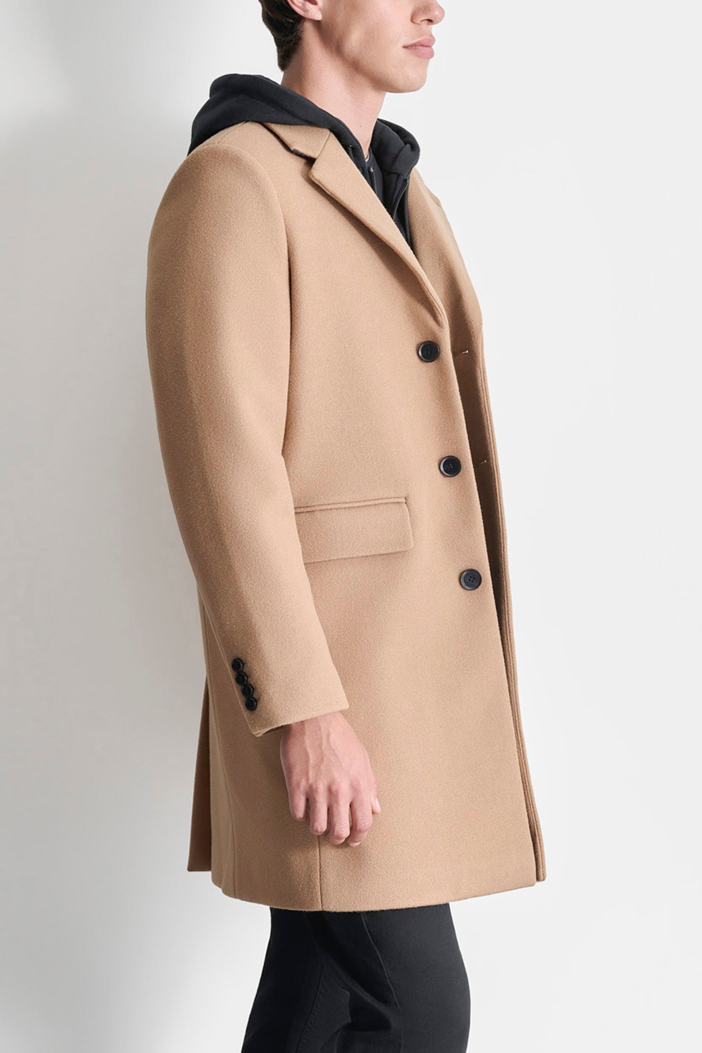 FAUX WOOL COAT WITH HOODED BIB VIEW 3 | Mens Coats and Jackets