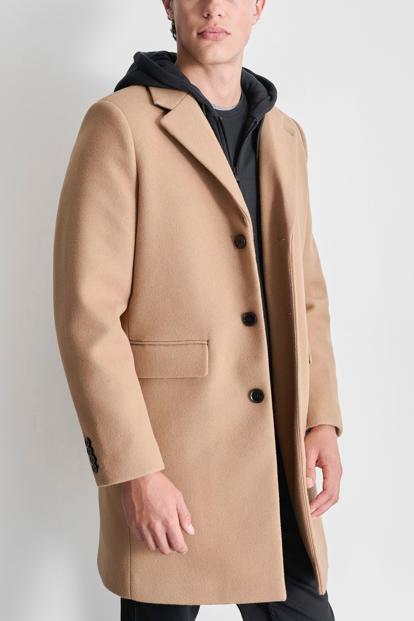 FAUX WOOL COAT WITH HOODED BIB VIEW 8 | Mens Coats and Jackets