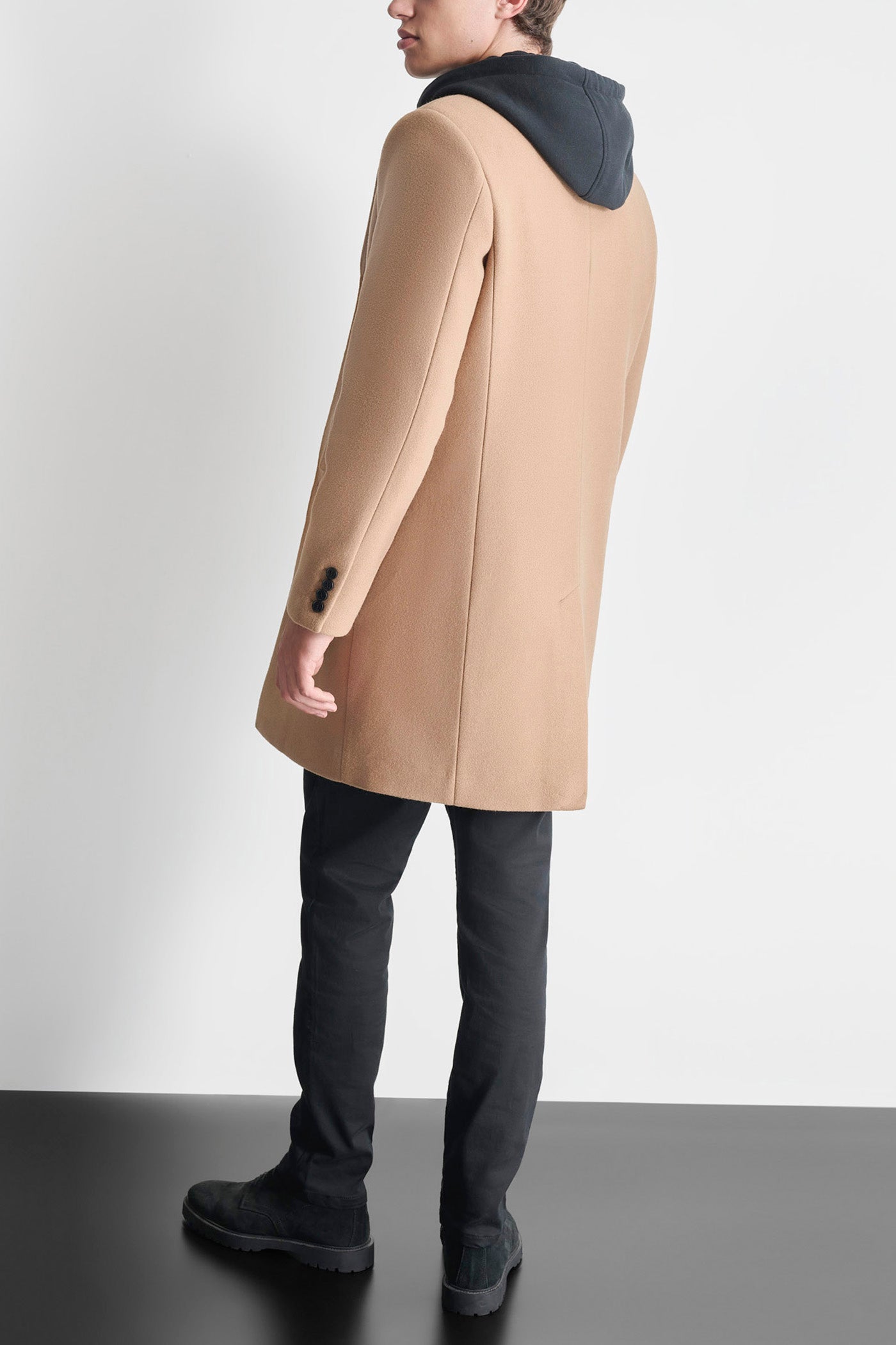 FAUX WOOL COAT WITH HOODED BIB VIEW 10 | Mens Coats and Jackets