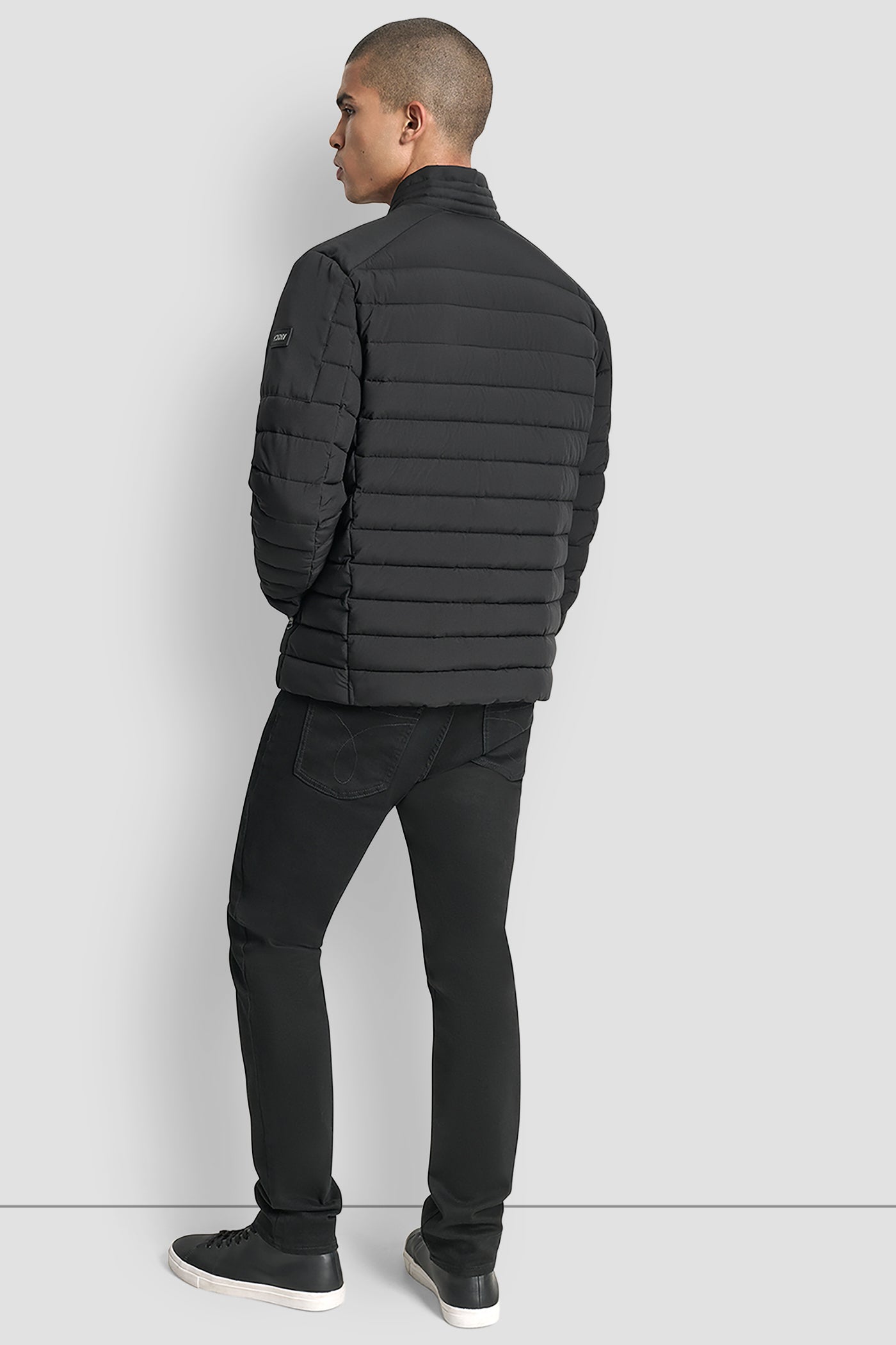 Black LIGHT WEIGHT MOTO JACKET, BACK VIEW | Mens Coats and Jackets