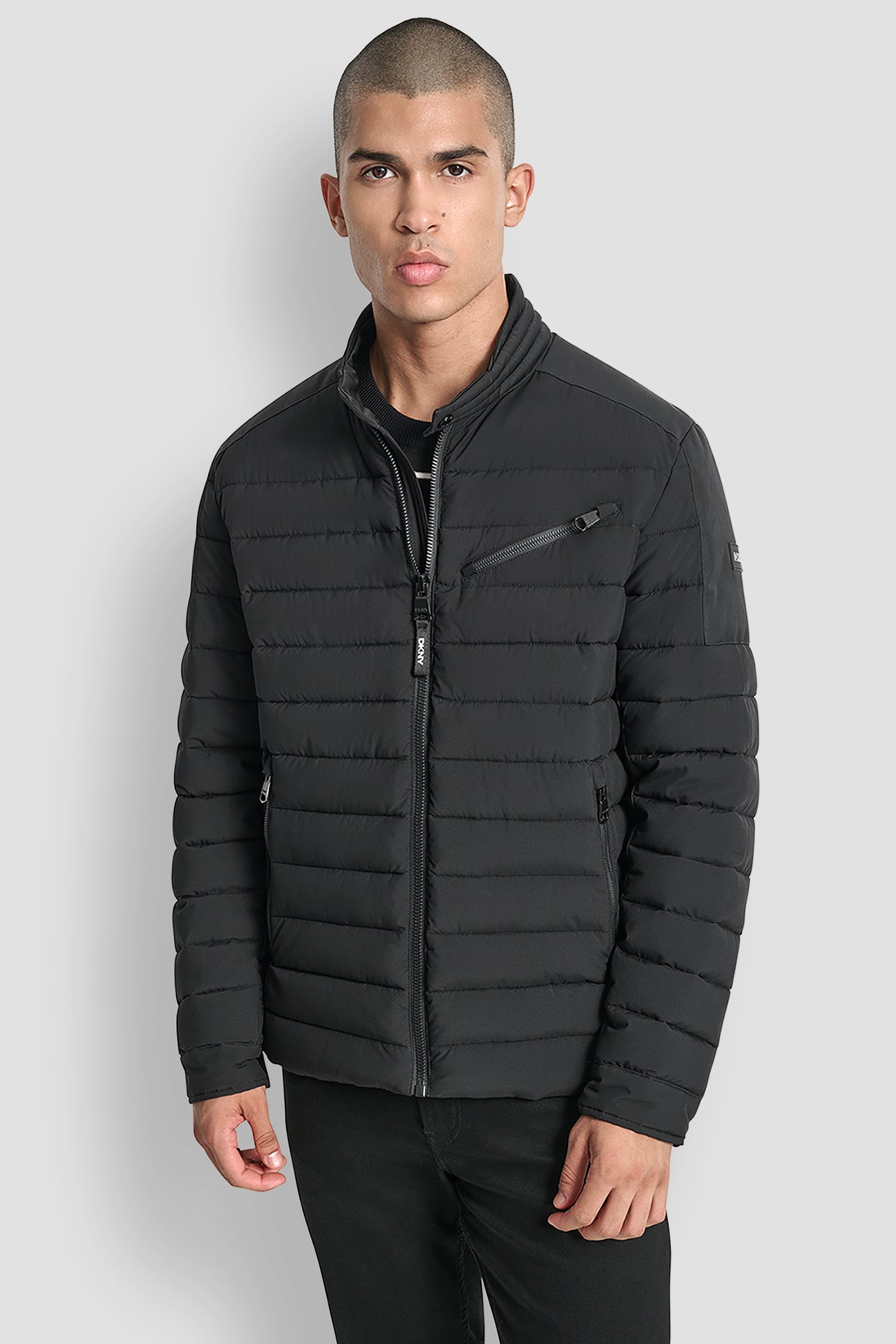 Black LIGHT WEIGHT MOTO JACKET, FRONT VIEW | Mens Coats and Jackets