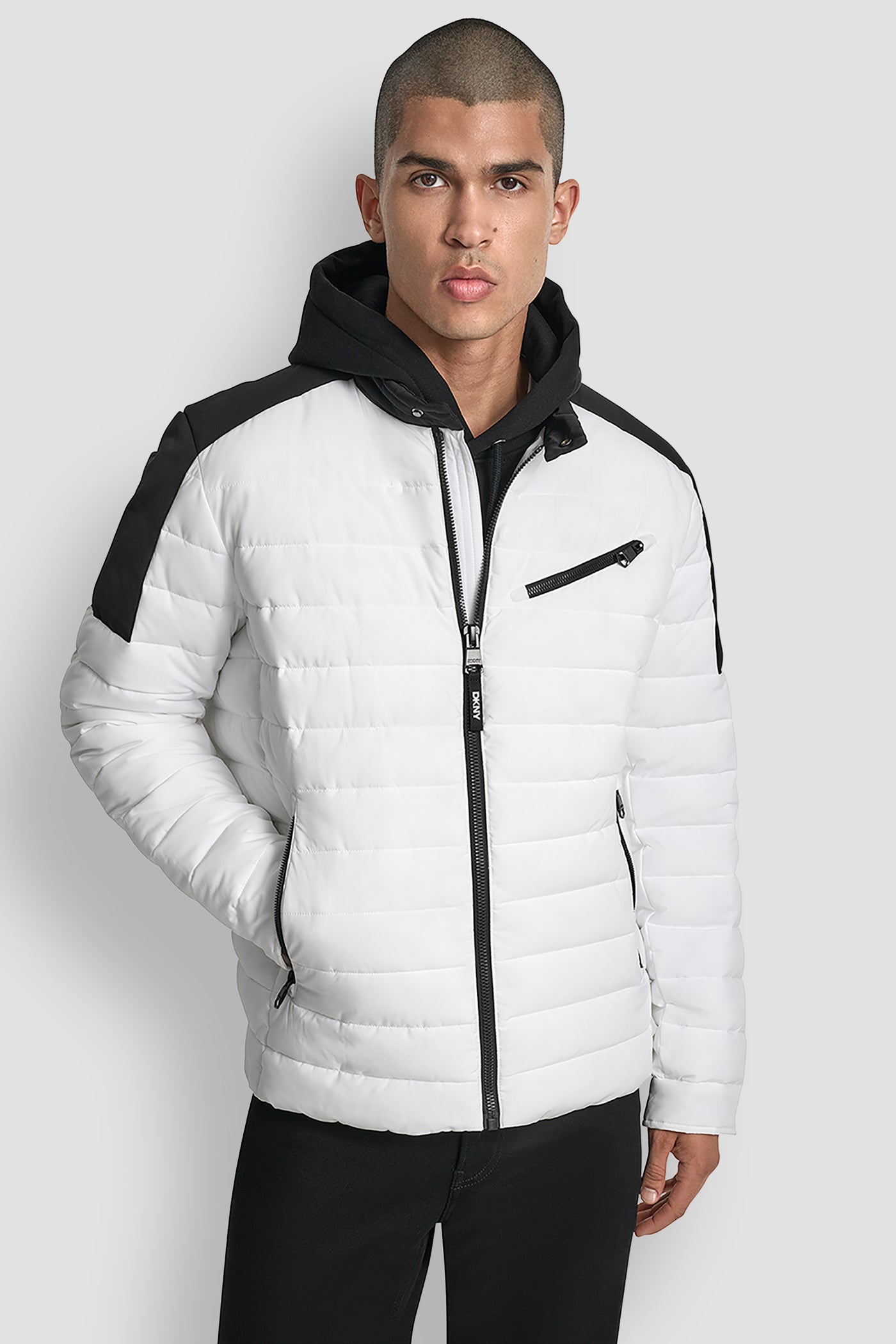 White LIGHT WEIGHT MOTO JACKET, FRONT VIEW | Mens Coats and Jackets
