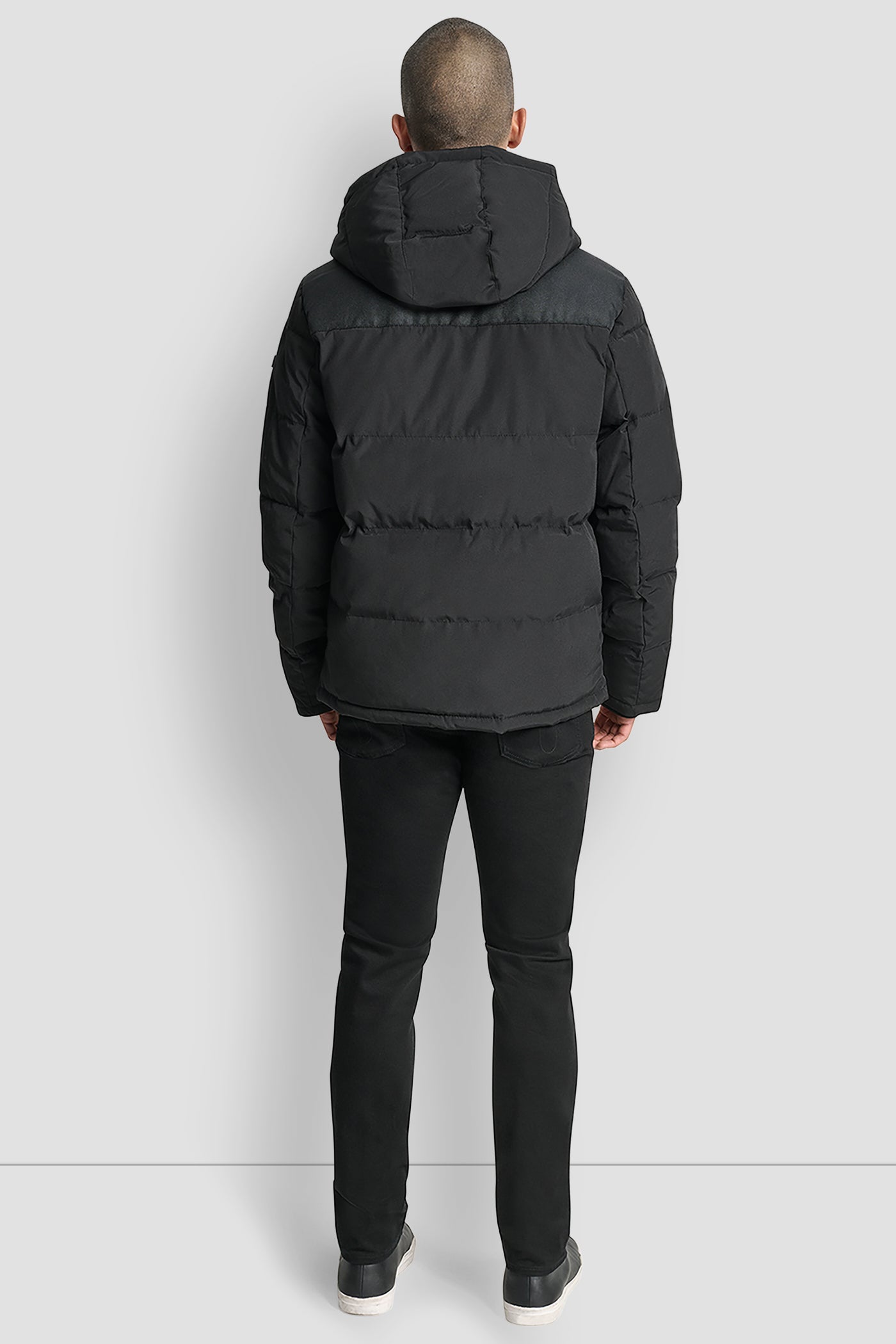 Black Logo Puffer, BACK VIEW | Mens Coats and Jackets