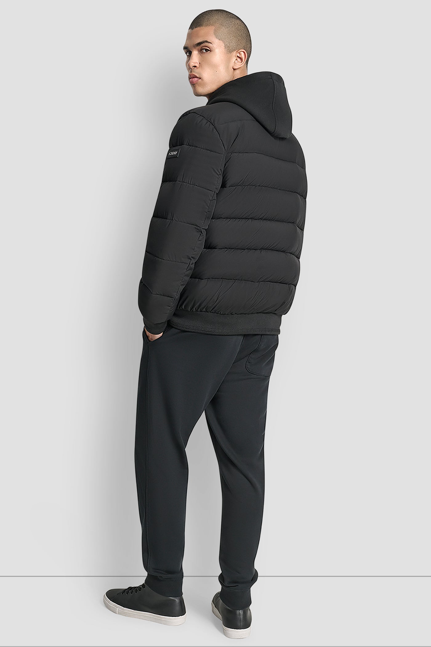 Black STRETCH BOMBER JACKET, VIEW 2 | Mens Coats and Jackets