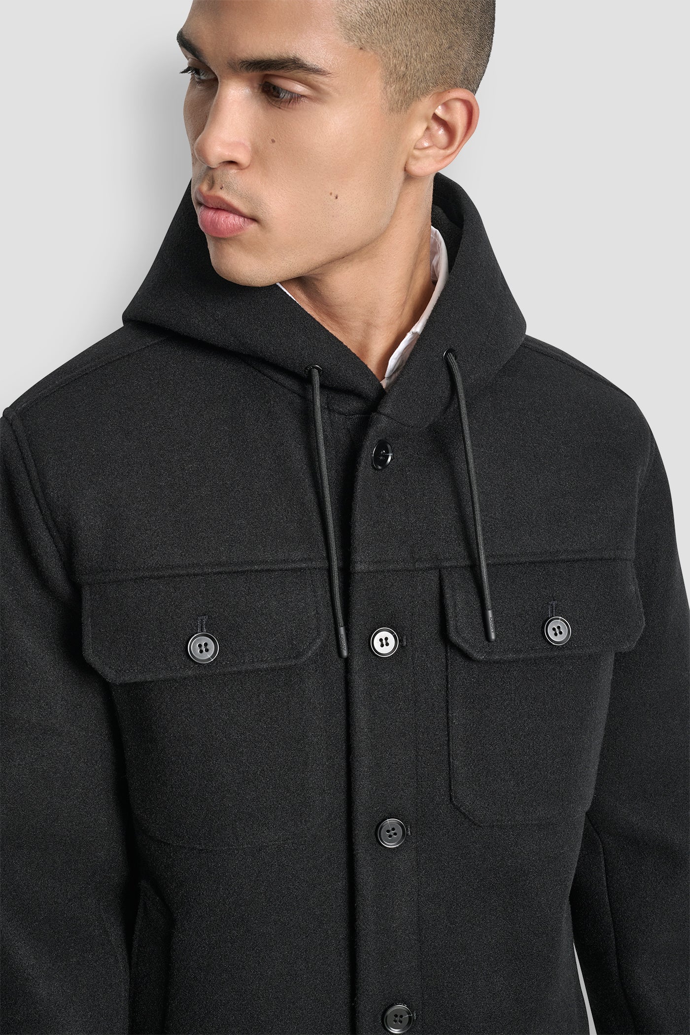 FAUX WOOL HOODED SHIRT JACKET VIEW 8 | Mens Coats and Jackets