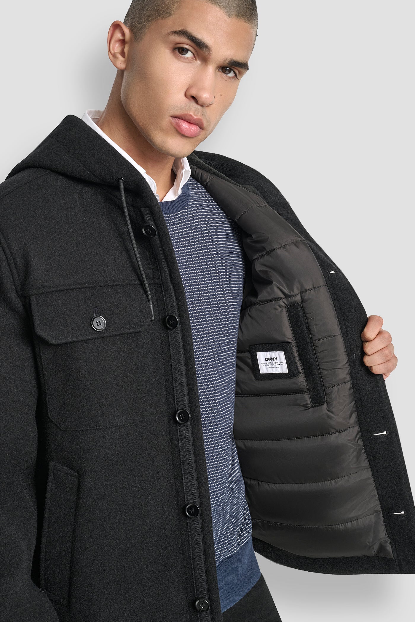 FAUX WOOL HOODED SHIRT JACKET VIEW 7 | Mens Coats and Jackets