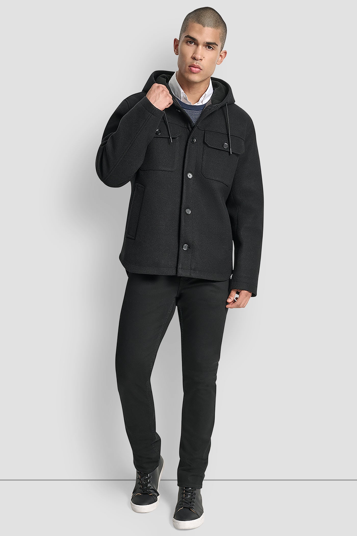 FAUX WOOL HOODED SHIRT JACKET VIEW 4 | Mens Coats and Jackets