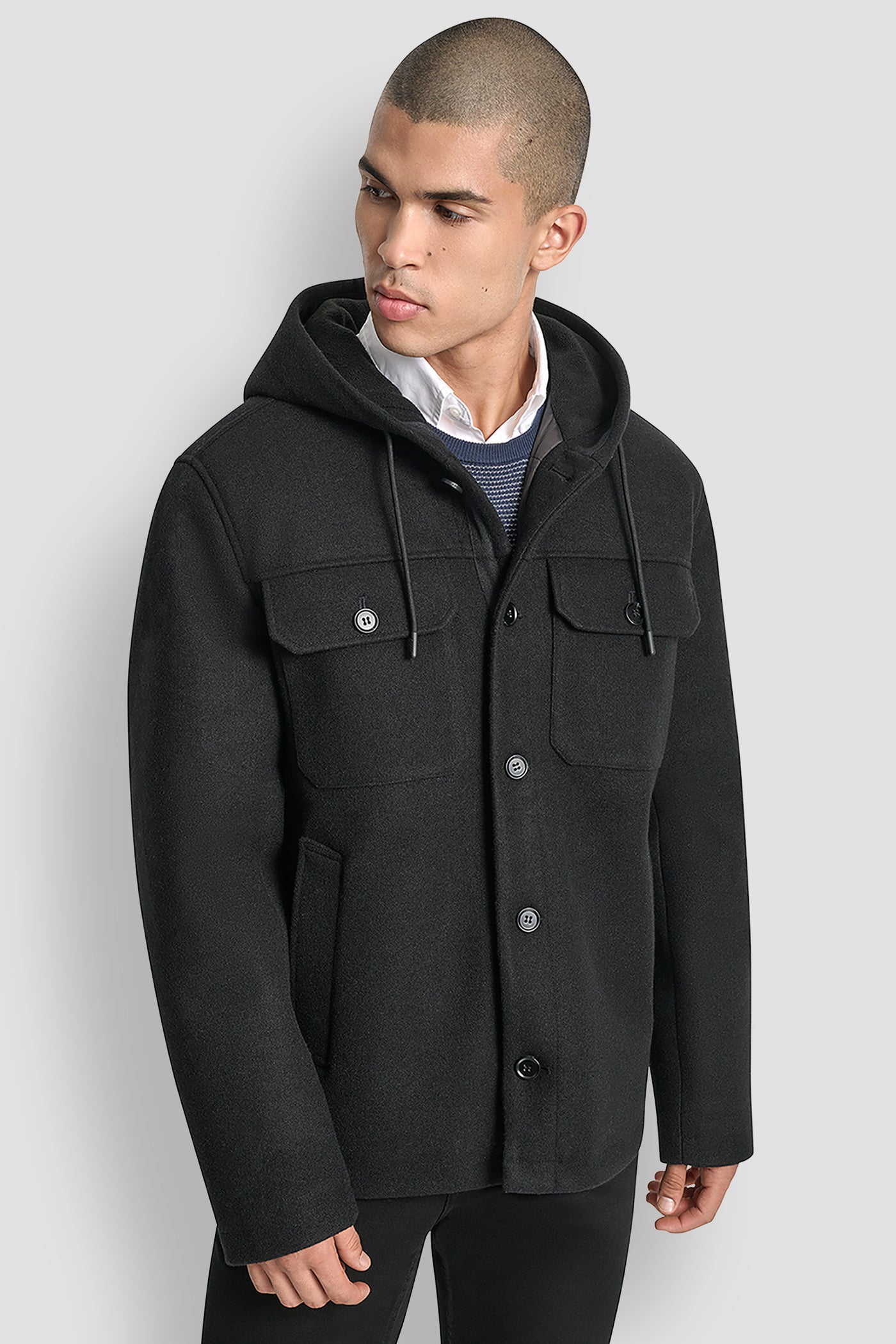 FAUX WOOL HOODED SHIRT JACKET VIEW 5 | Mens Coats and Jackets