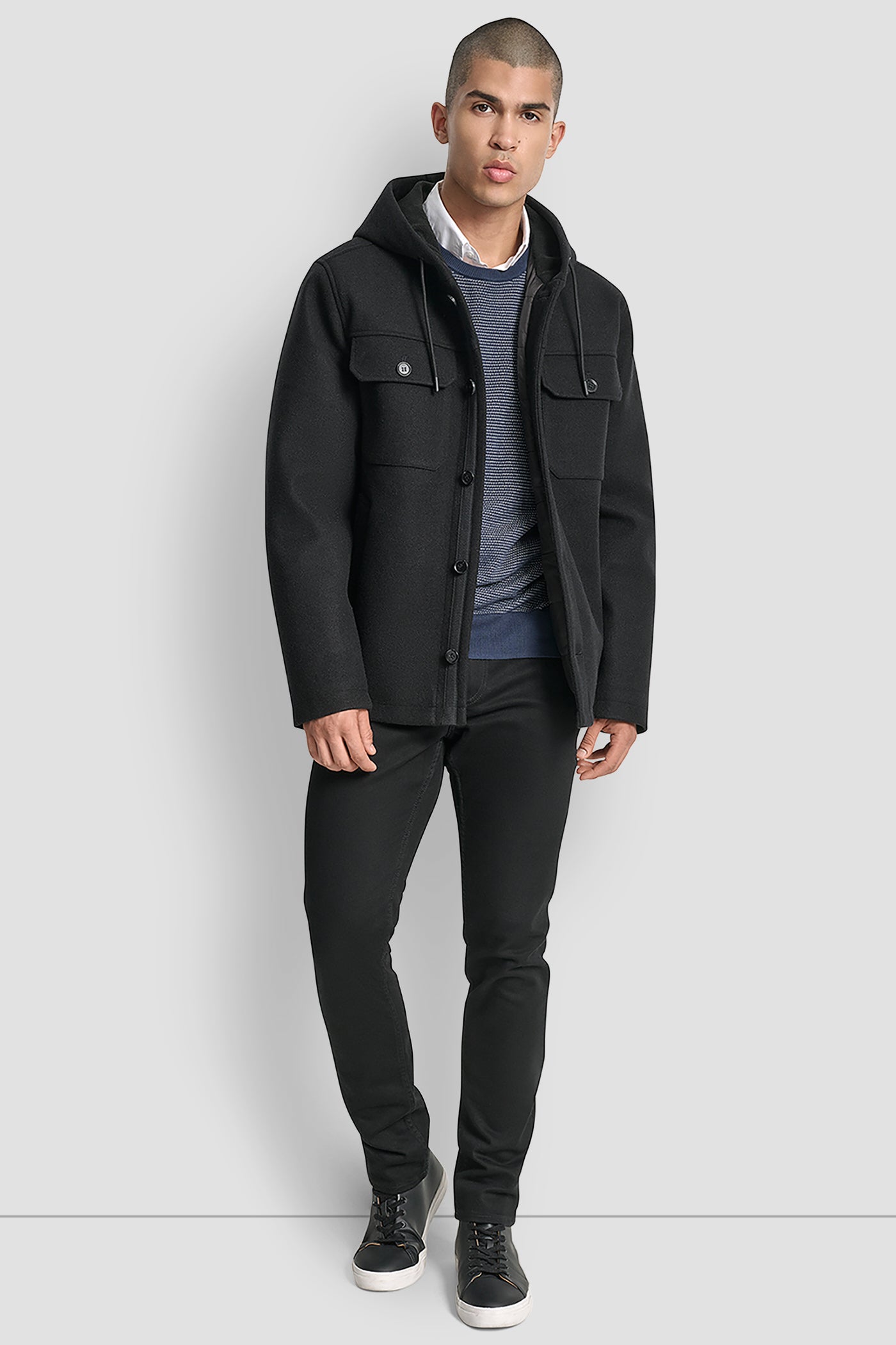FAUX WOOL HOODED SHIRT JACKET VIEW 3 | Mens Coats and Jackets