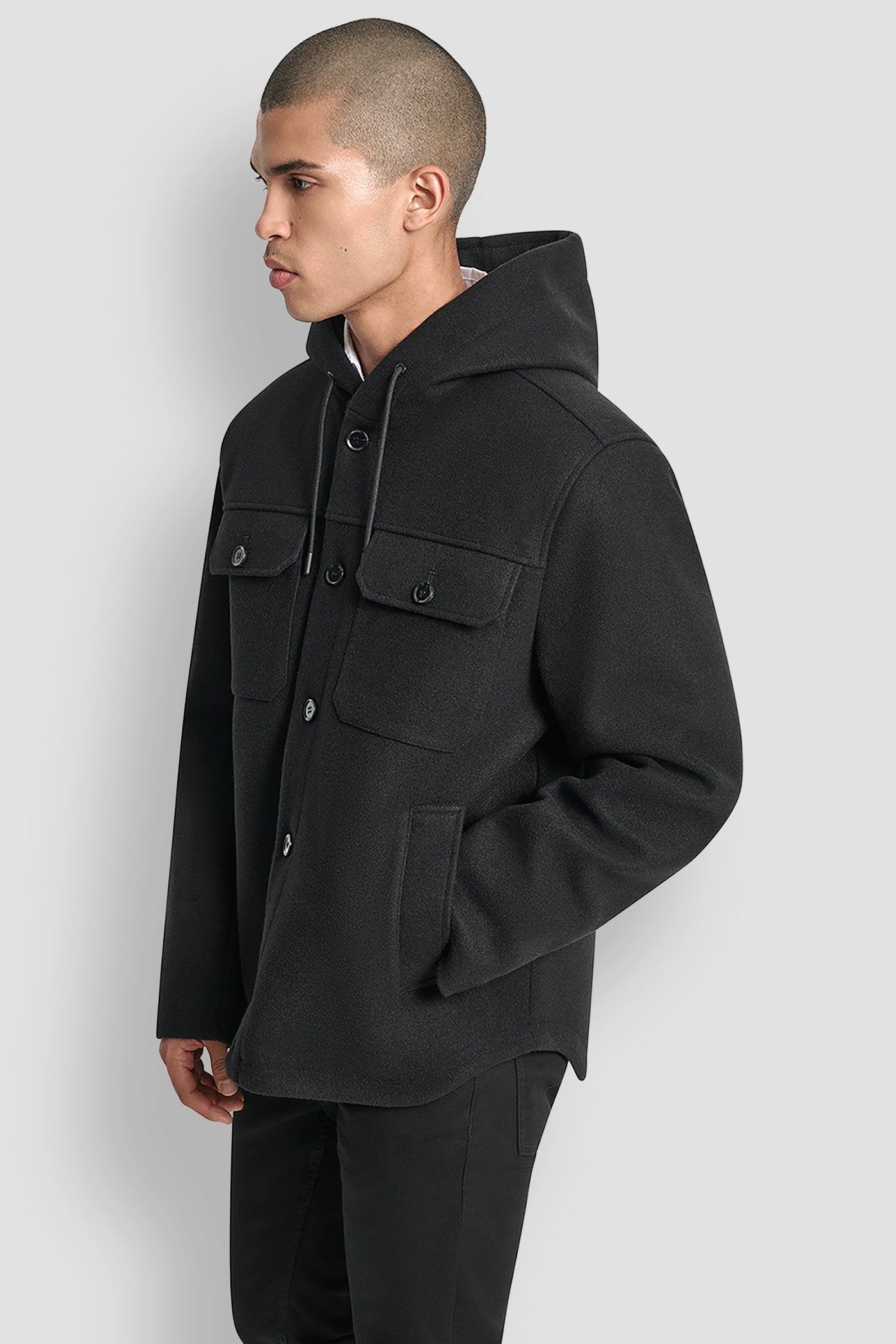 FAUX WOOL HOODED SHIRT JACKET VIEW 6 | Mens Coats and Jackets