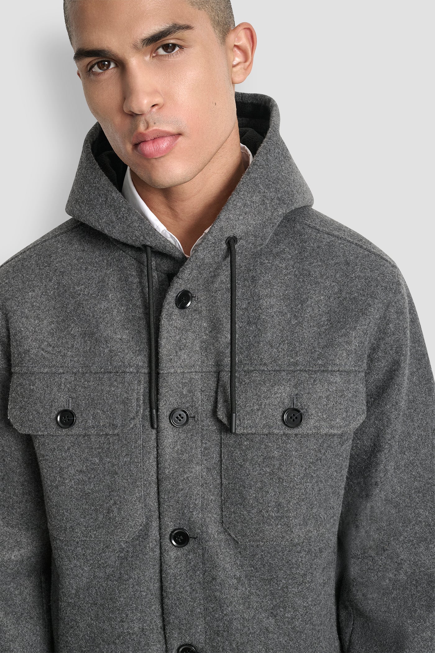 FAUX WOOL HOODED SHIRT JACKET VIEW 6 | Mens Coats and Jackets