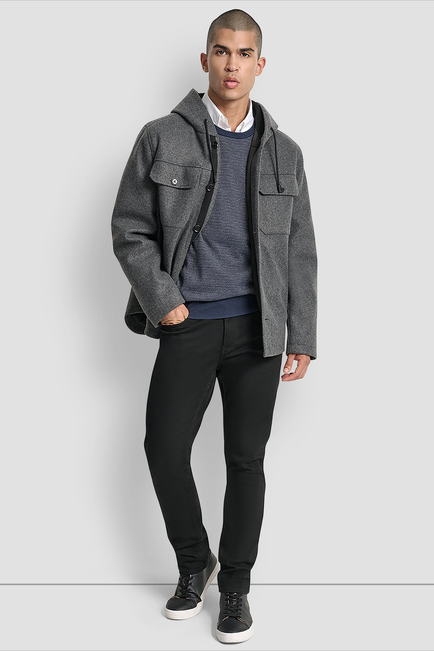 FAUX WOOL HOODED SHIRT JACKET VIEW 3 | Mens Coats and Jackets