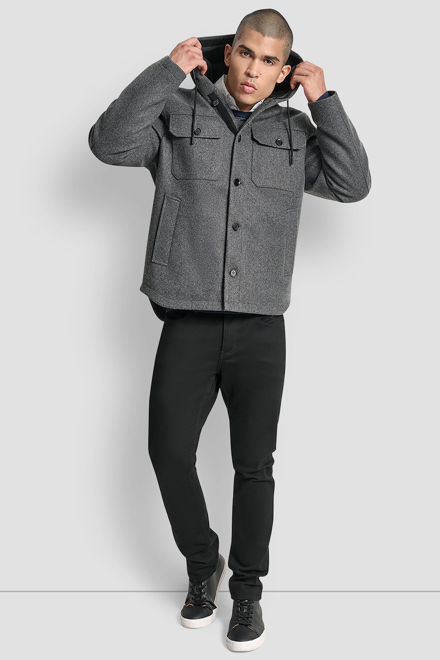 FAUX WOOL HOODED SHIRT JACKET VIEW 4 | Mens Coats and Jackets