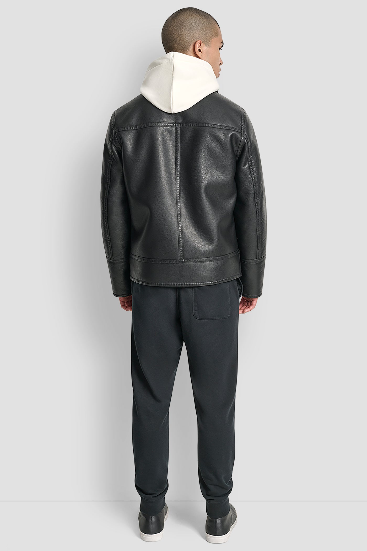 Black FAUX FUR LINED JACKET, BACK VIEW | Mens Coats and Jackets
