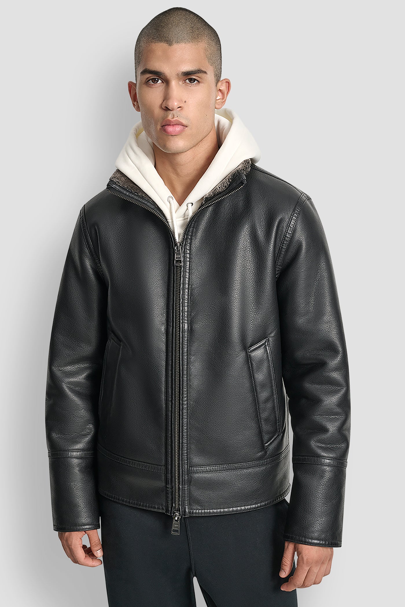 Black FAUX FUR LINED JACKET, FRONT VIEW | Mens Coats and Jackets