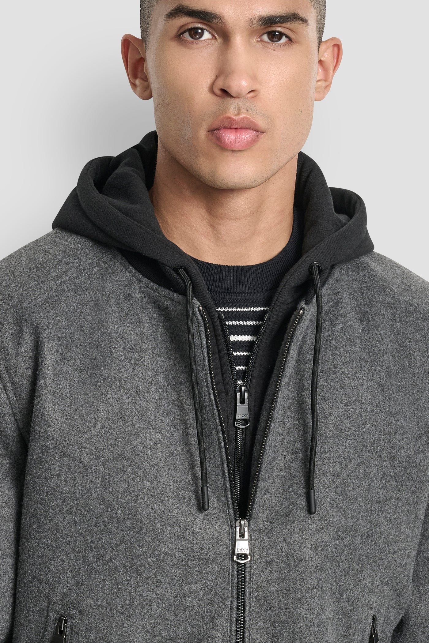 FAUX WOOL BOMBER WITH HOODED BIB VIEW 6 | Mens Coats and Jackets
