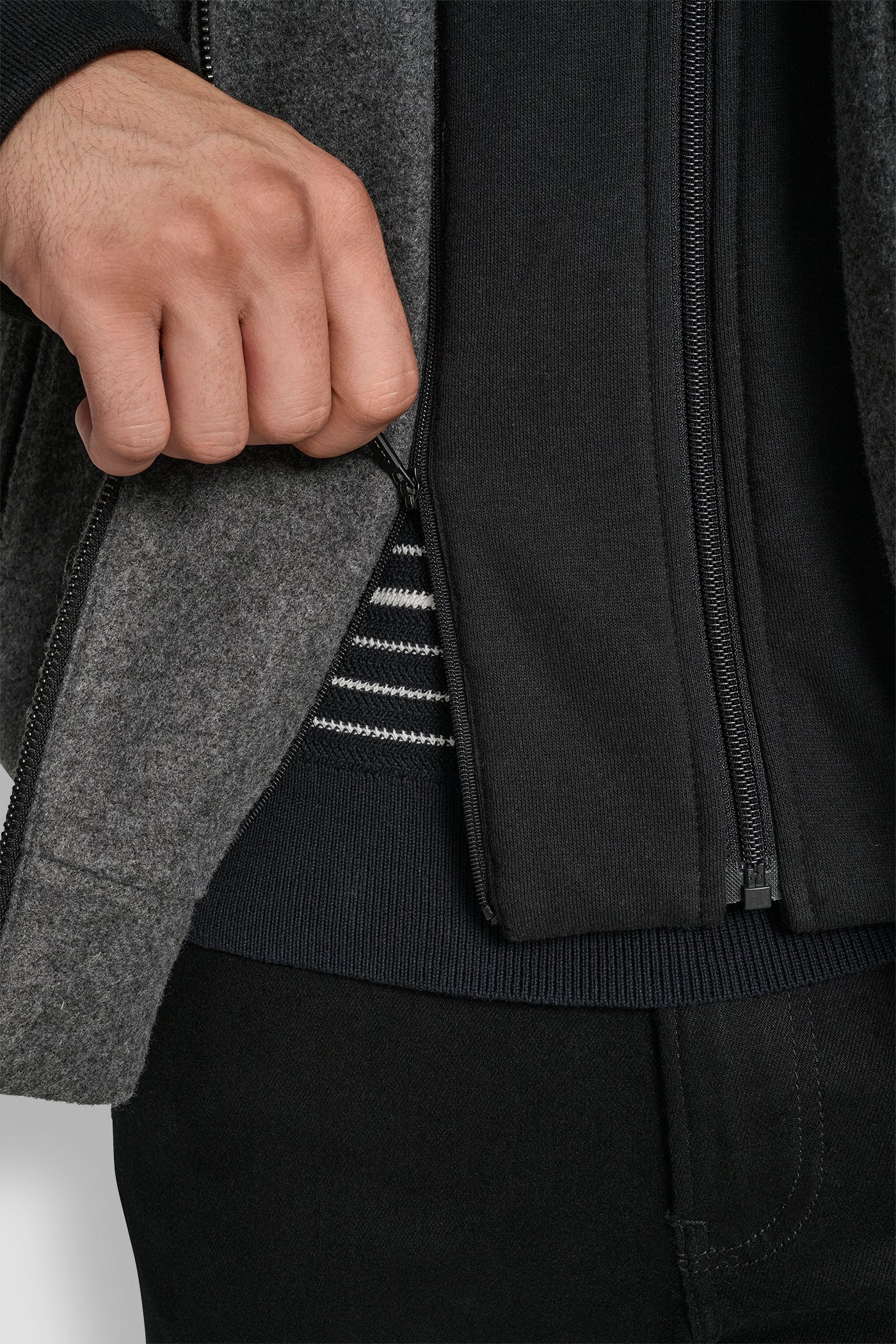FAUX WOOL BOMBER WITH HOODED BIB VIEW 8 | Mens Coats and Jackets