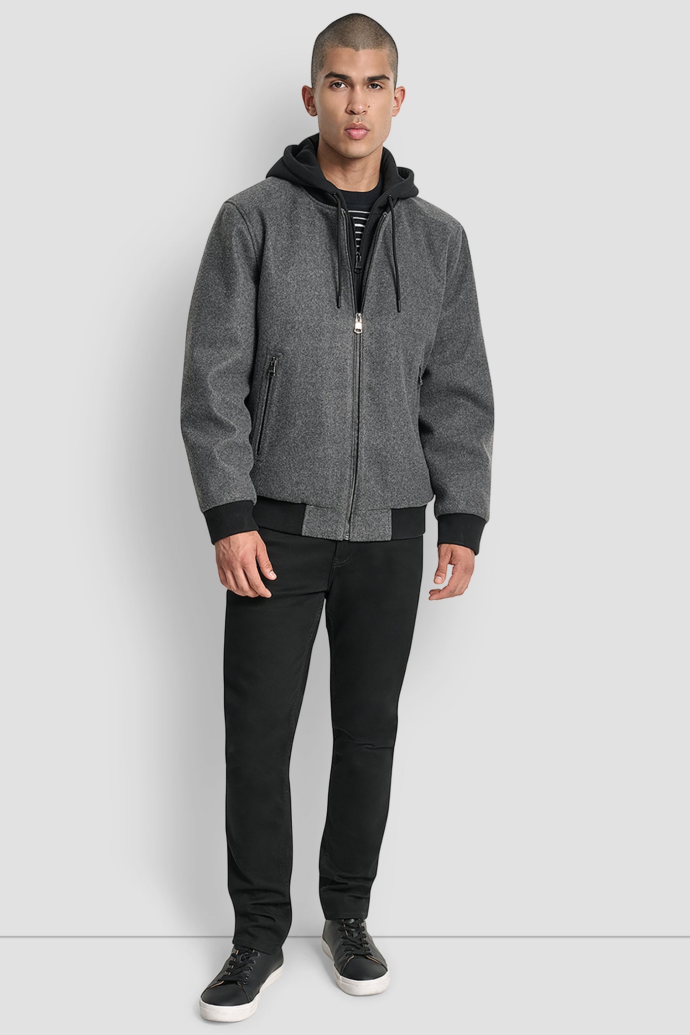 FAUX WOOL BOMBER WITH HOODED BIB VIEW 12 | Mens Coats and Jackets