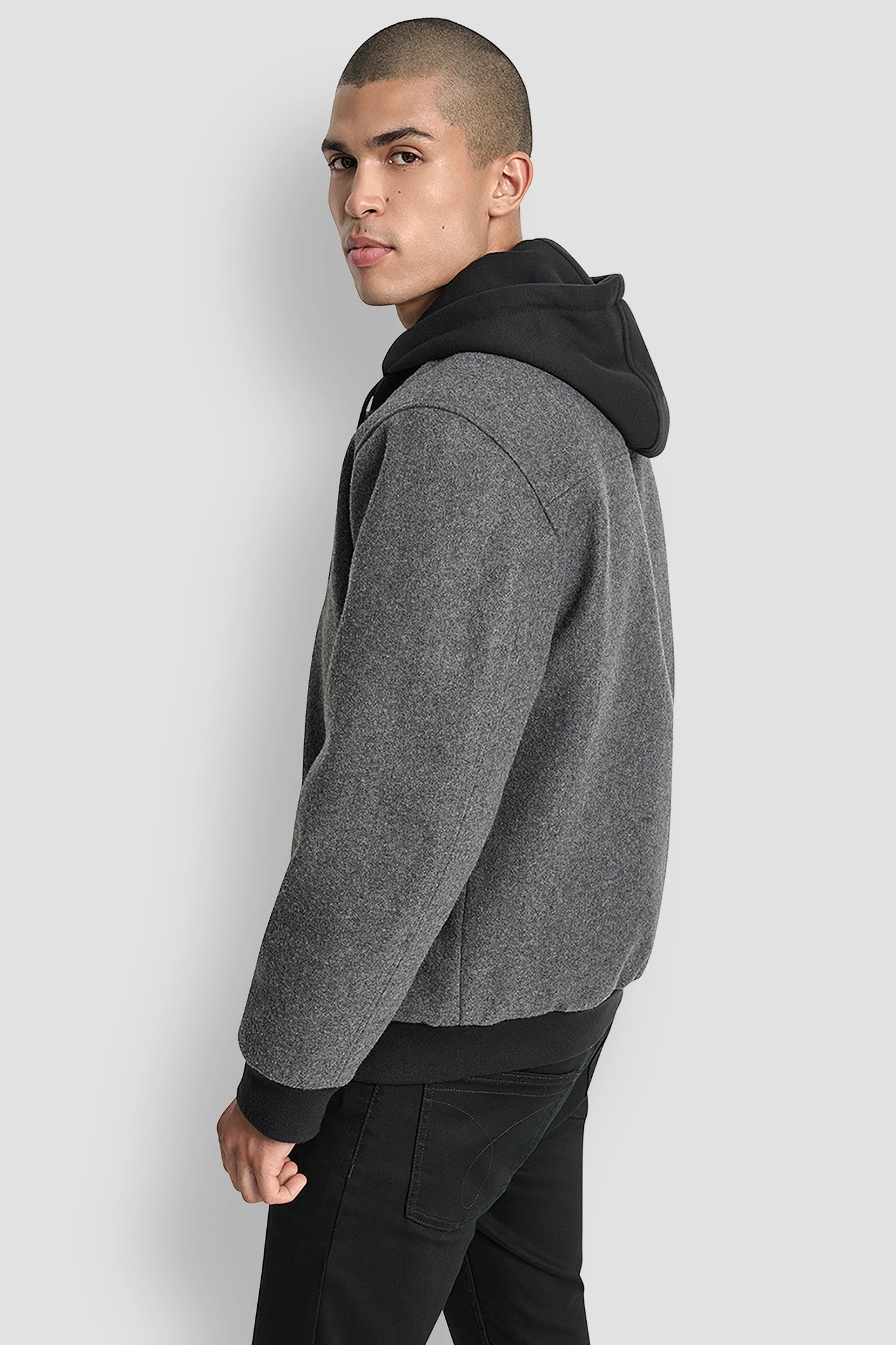FAUX WOOL BOMBER WITH HOODED BIB VIEW 3 | Mens Coats and Jackets