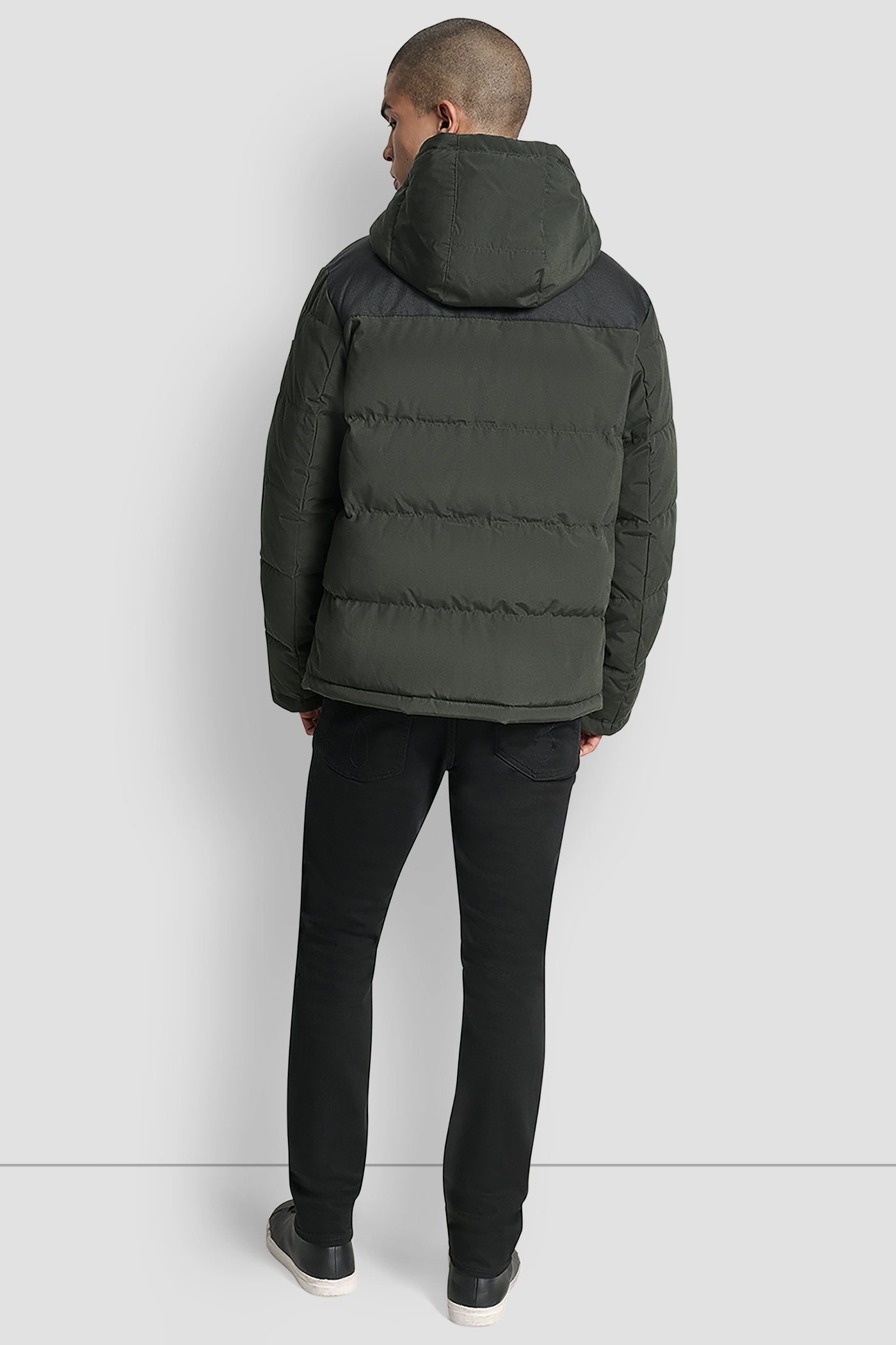 DARK OLIVE Logo Puffer, BACK VIEW | Mens Coats and Jackets