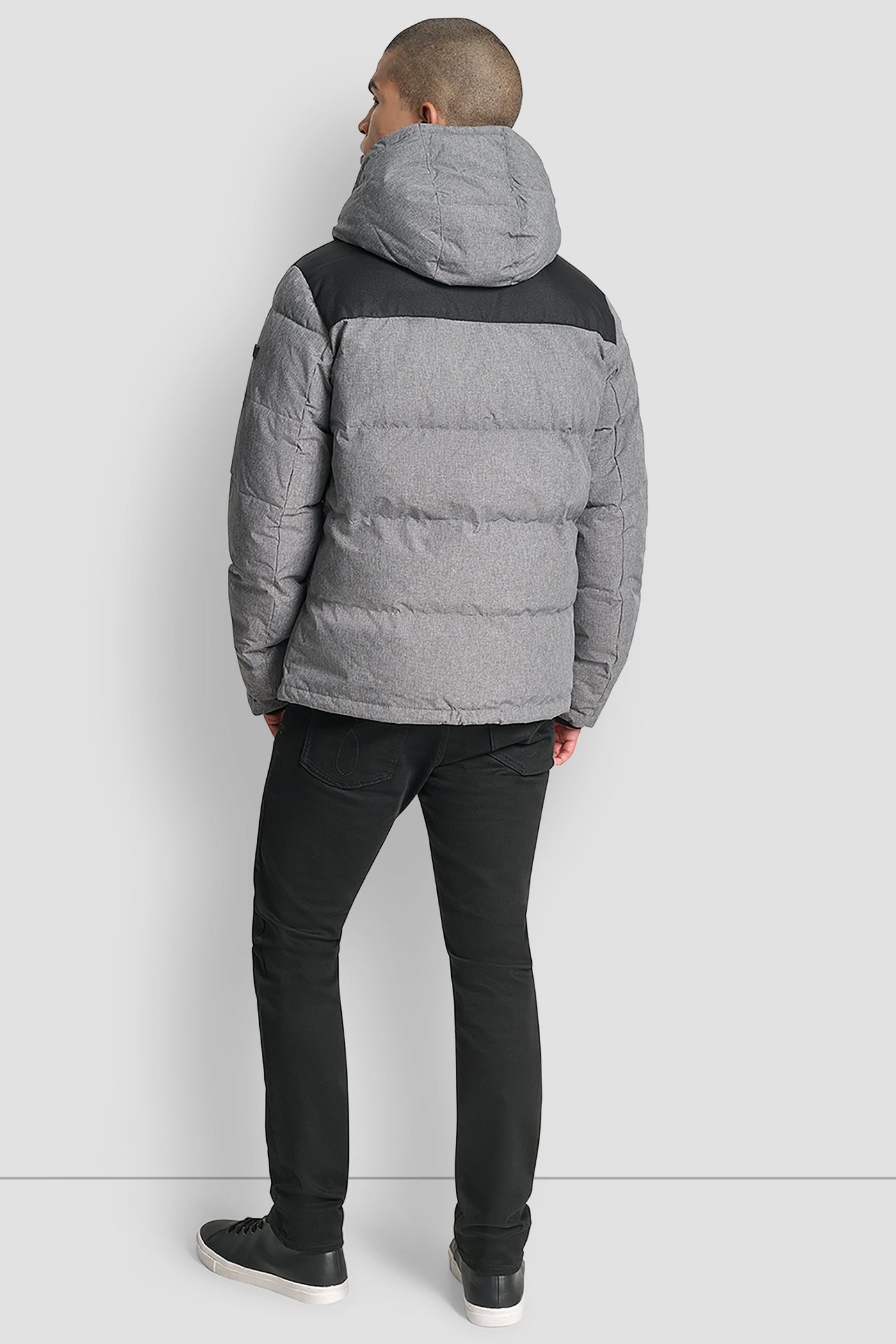 HEATHER GREY Logo Puffer, BACK VIEW | Mens Coats and Jackets