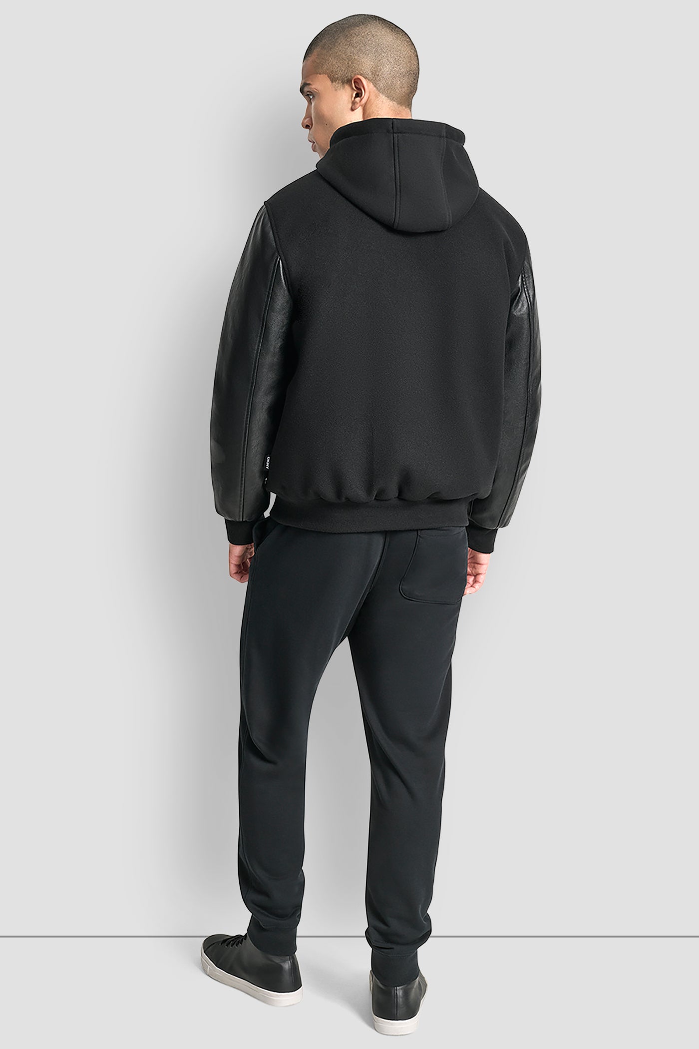 Black VARSITY JACKET, BACK VIEW | Mens Coats and Jackets