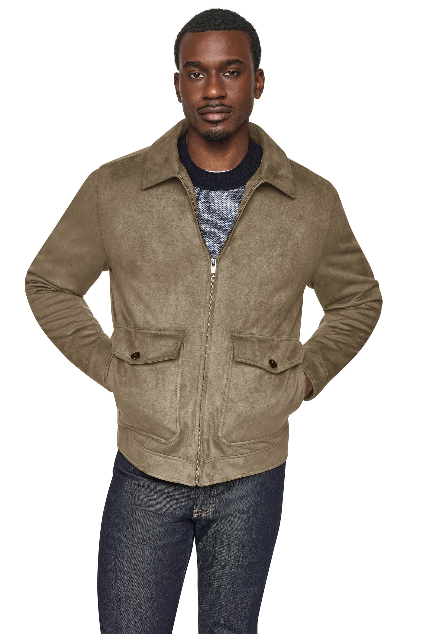 FAUX SUEDE TRUCKER JACKET VIEW 1