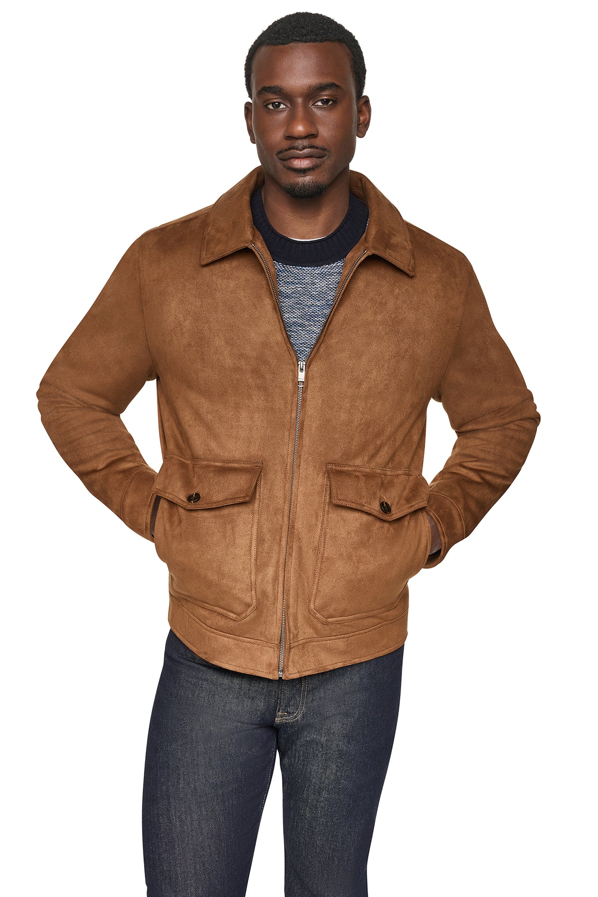 FAUX SUEDE TRUCKER JACKET VIEW 1