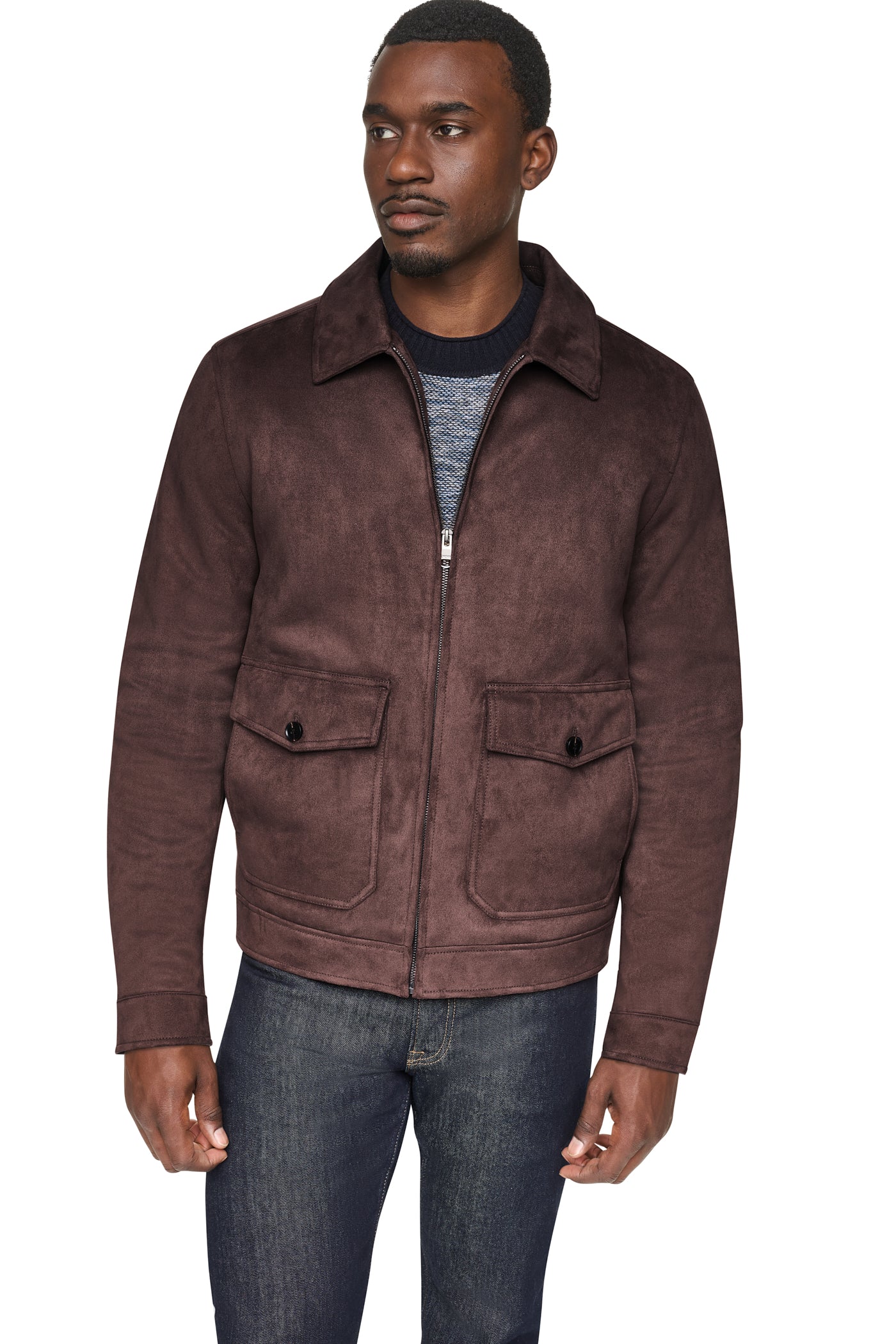 FAUX SUEDE TRUCKER JACKET VIEW 1
