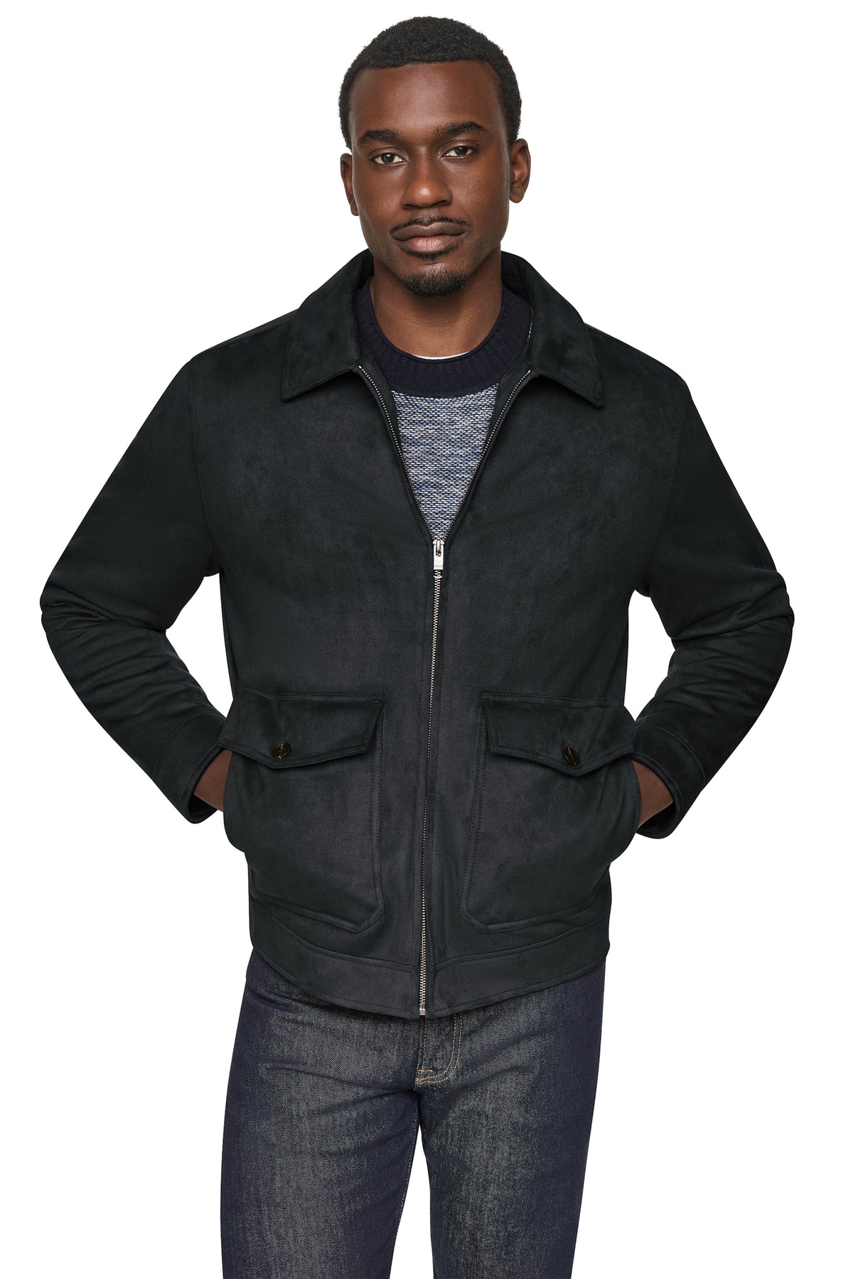 FAUX SUEDE TRUCKER JACKET VIEW 1