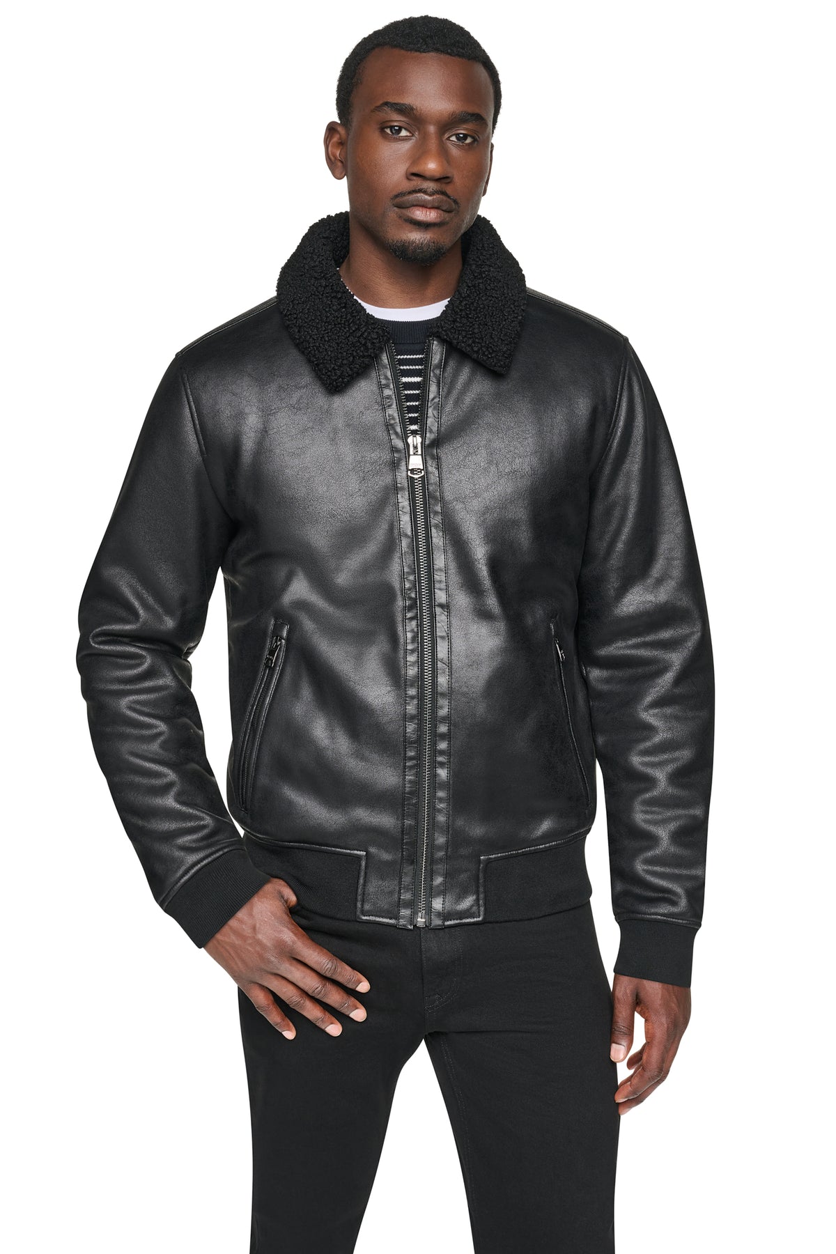 FAUX SHEARLING BOMBER JACKET VIEW 1