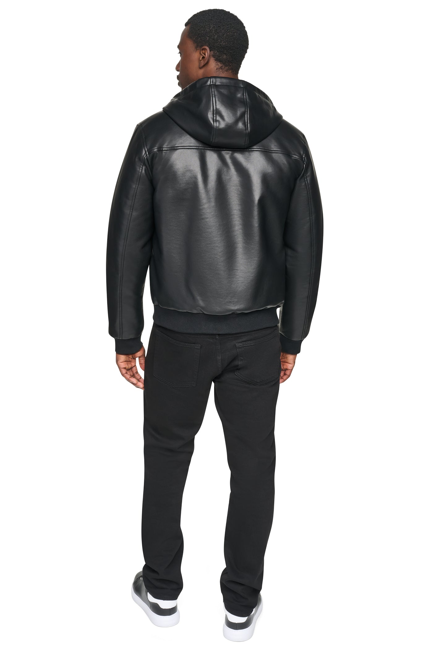 FAUX LEATHER HOODED BOMBER JACET VIEW 2