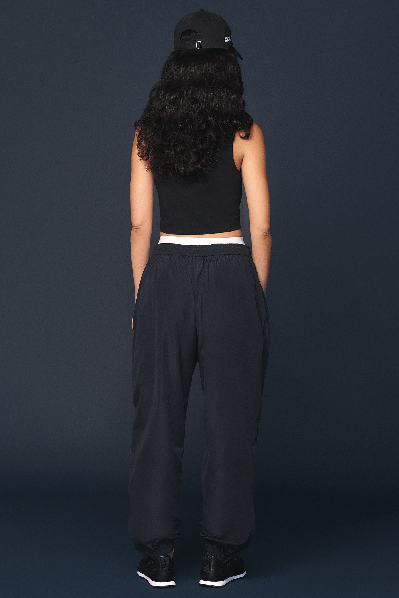 Black DKNY X YANKEES EMBROIDERED TRACK PANT, VIEW 2 | FALL PRE-ORDER