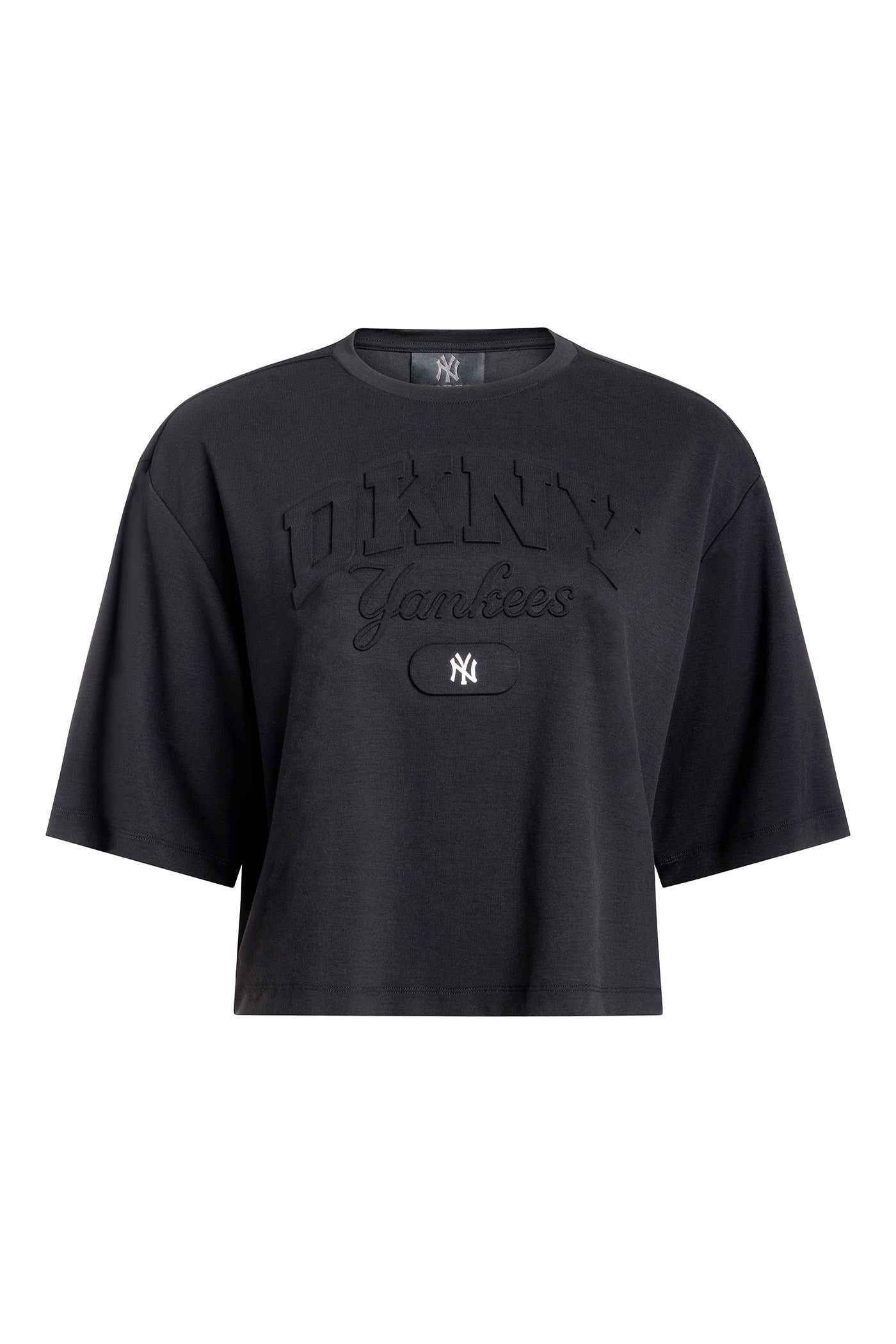 Black DKNY X YANKEES CROPPED TEE, VIEW 1 | FALL PRE-ORDER