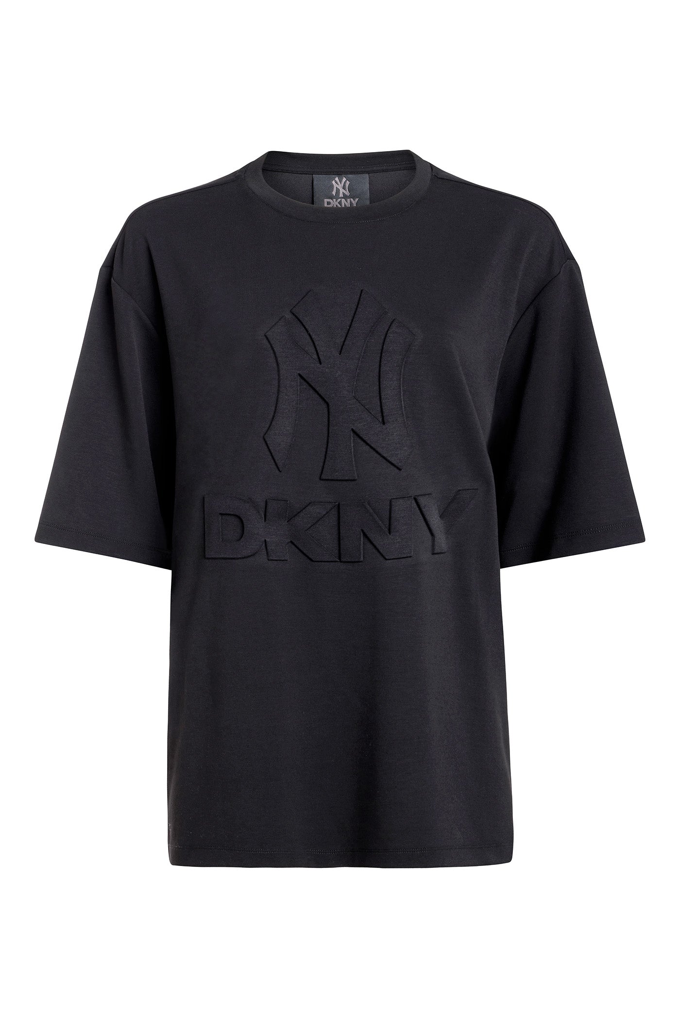 Black DKNY X YANKEES SHORT-SLEEVE EMBOSSED TEE, VIEW 1 | FALL PRE-ORDER