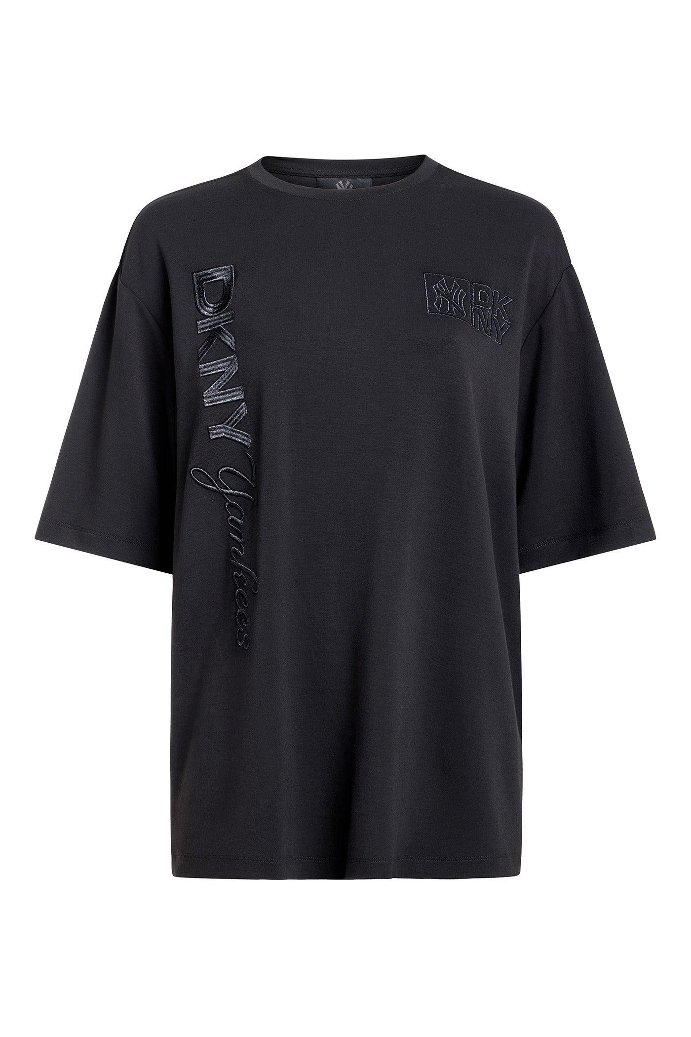 Black DKNY X YANKEES SHORT-SLEEVE EMBOSSED TEE, VIEW 1 | FALL PRE-ORDER