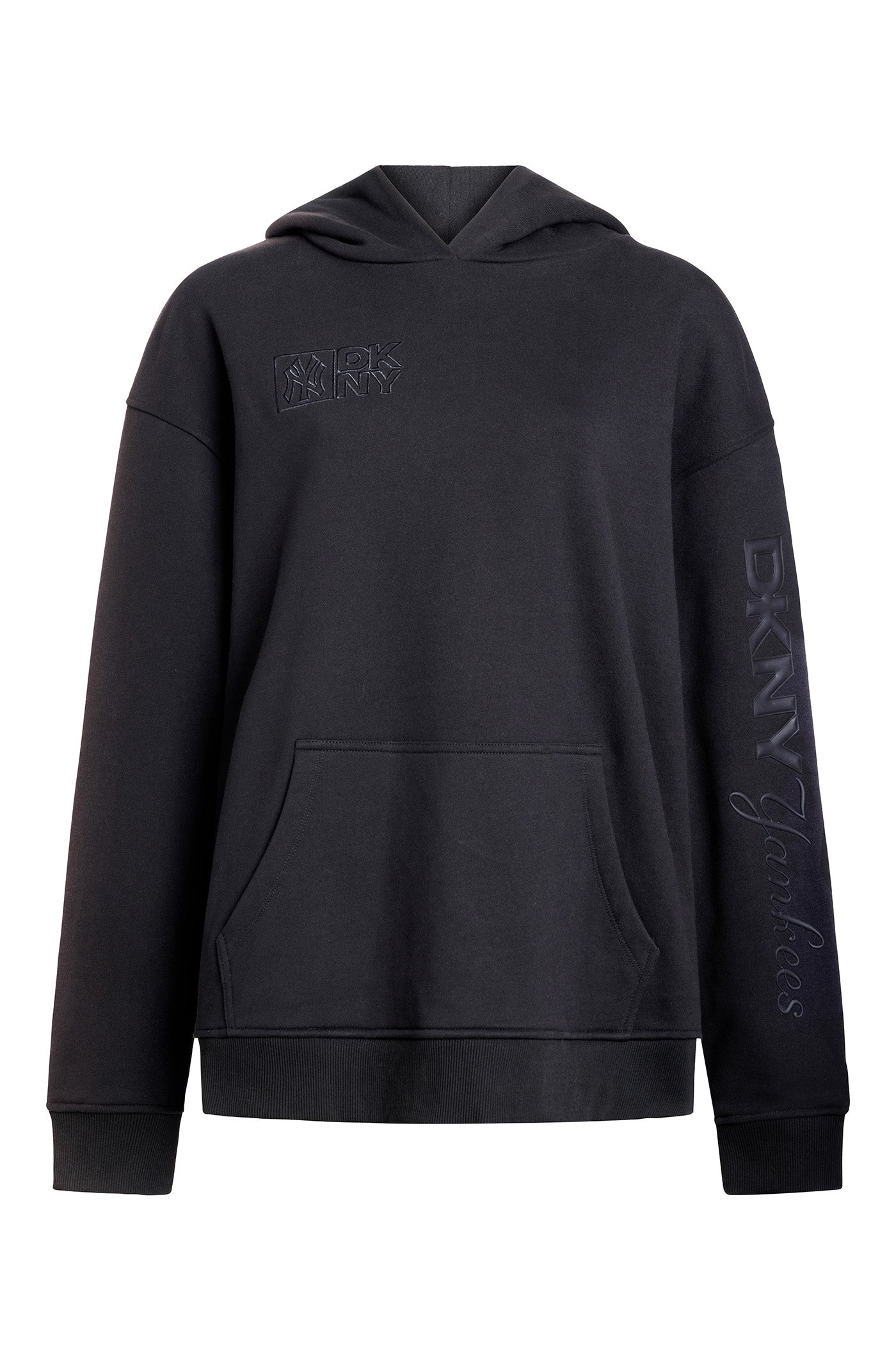 Black DKNY X YANKEES EMBELLISHED HOODIE, VIEW 1 | FALL PRE-ORDER