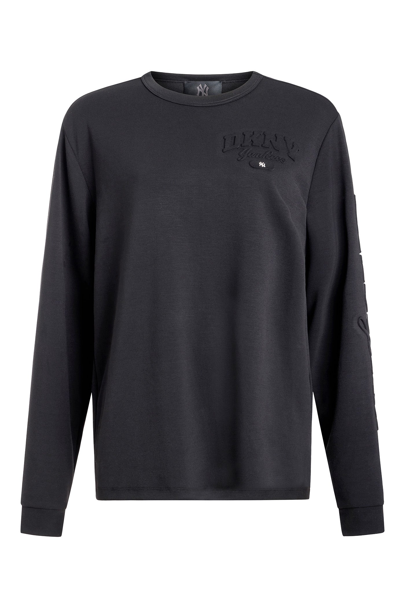 Black DKNY X YANKEES EMBOSSED TEE, VIEW 1 | FALL PRE-ORDER